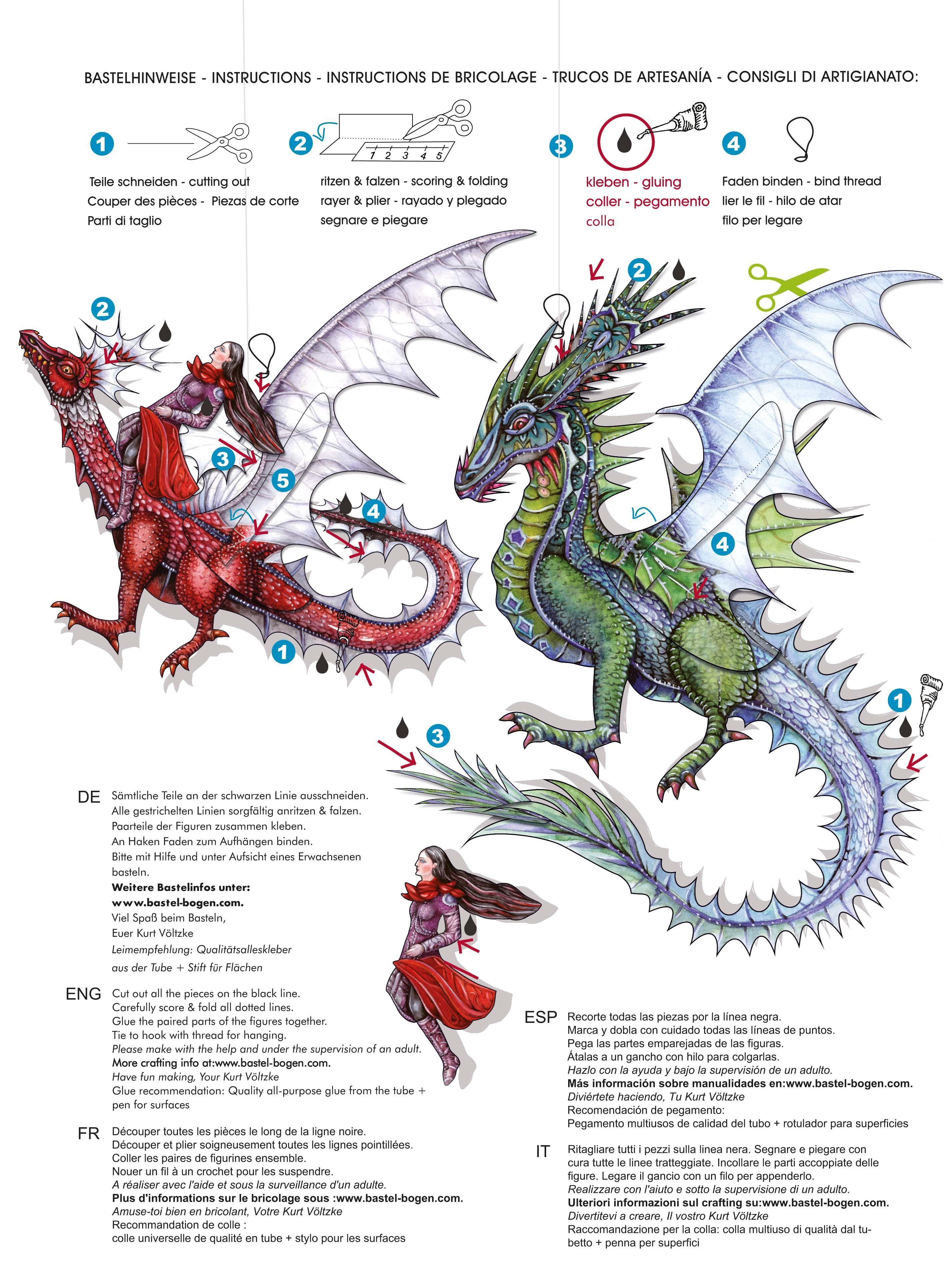 Beispielinhalt (Bild) Drachen Bastelbogen Traumfänger zum Basteln & Aufhängen aus Papier