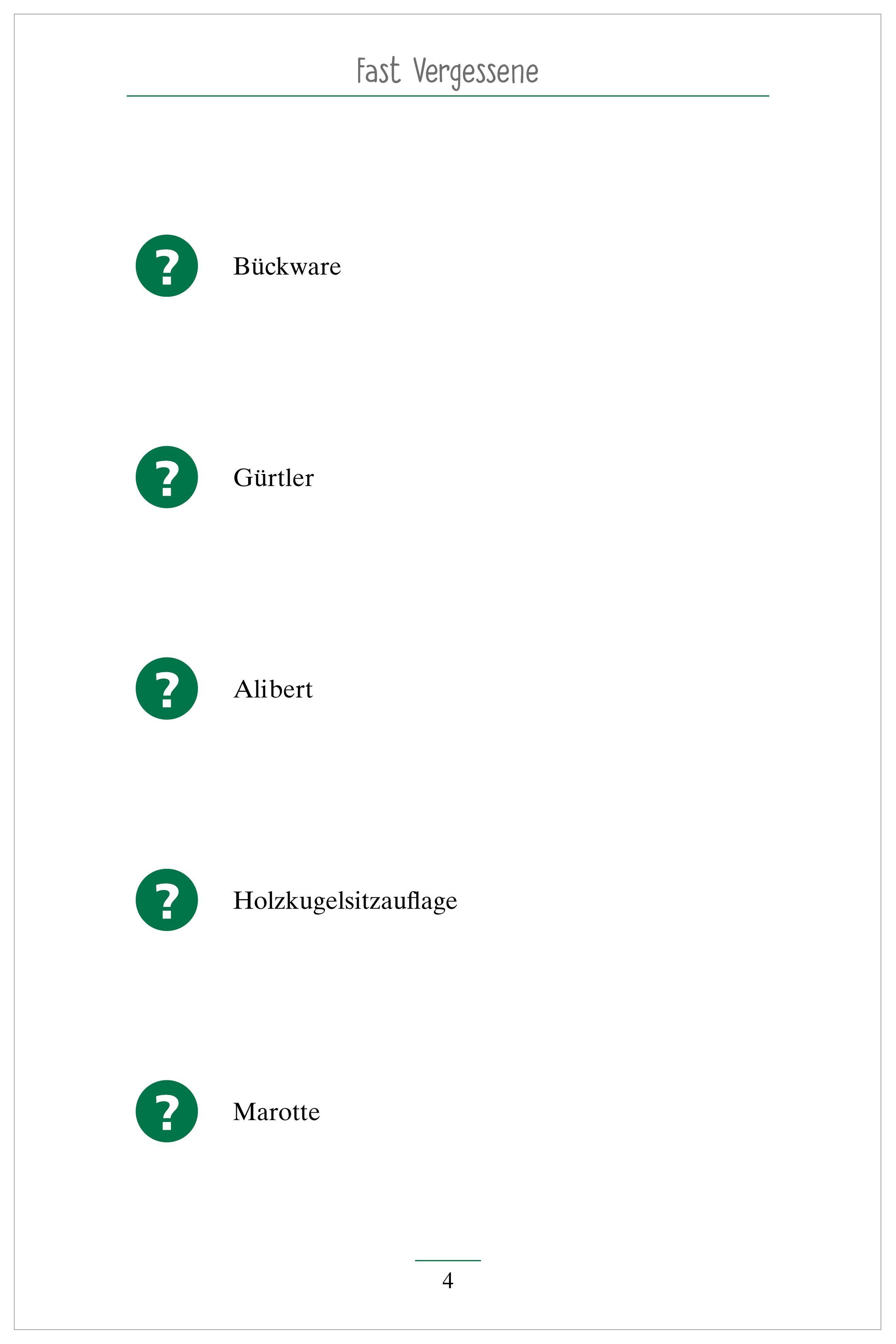 Beispielinhalt (Bild) Fast vergessene Begriffe. Das Gedächtnistraining-Quiz für Senioren. Ideal als Beschäftigung, Gedächtnistraining, Aktivierung bei Demenz.
