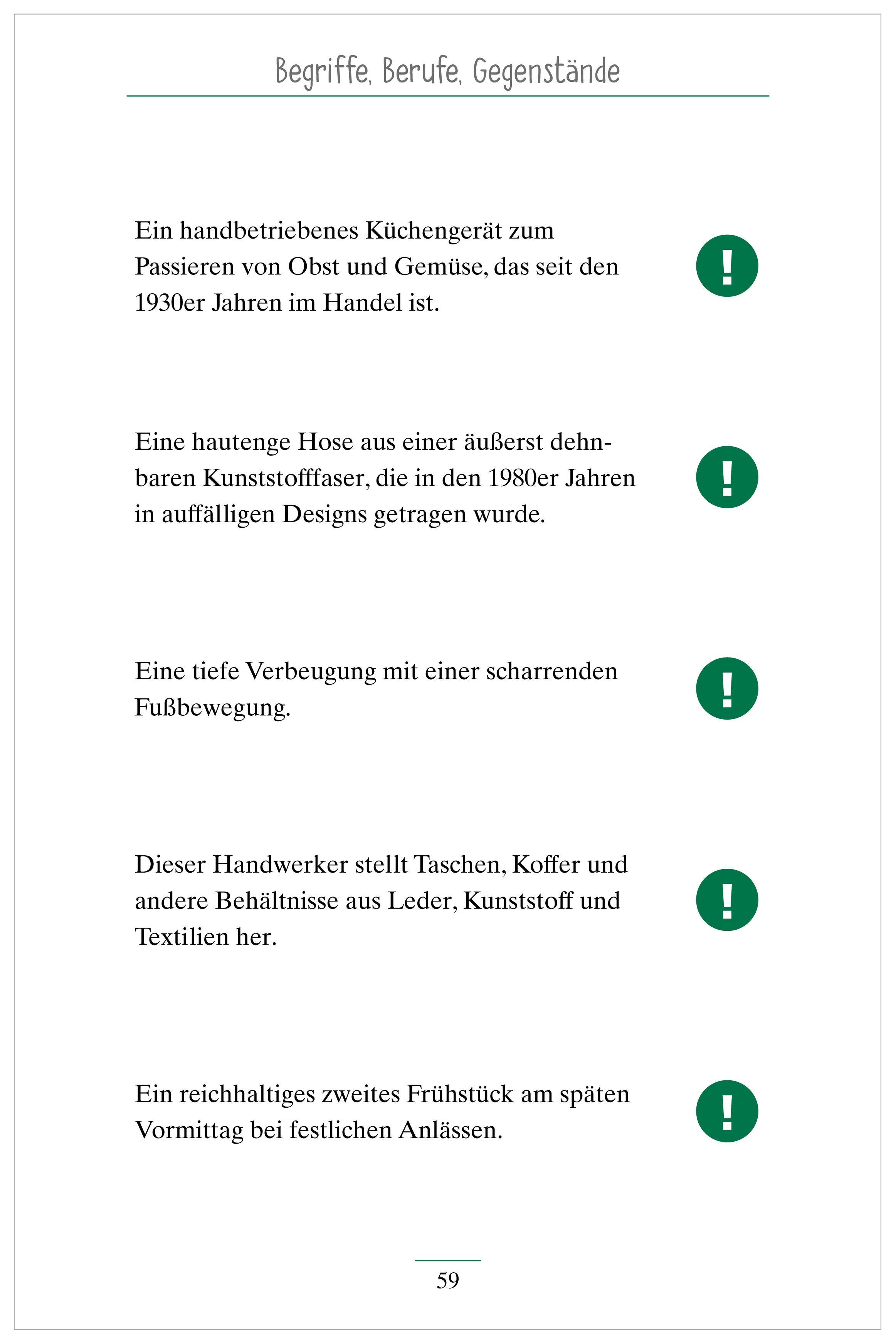 Beispielinhalt (Bild) Fast vergessene Begriffe. Das Gedächtnistraining-Quiz für Senioren. Ideal als Beschäftigung, Gedächtnistraining, Aktivierung bei Demenz.