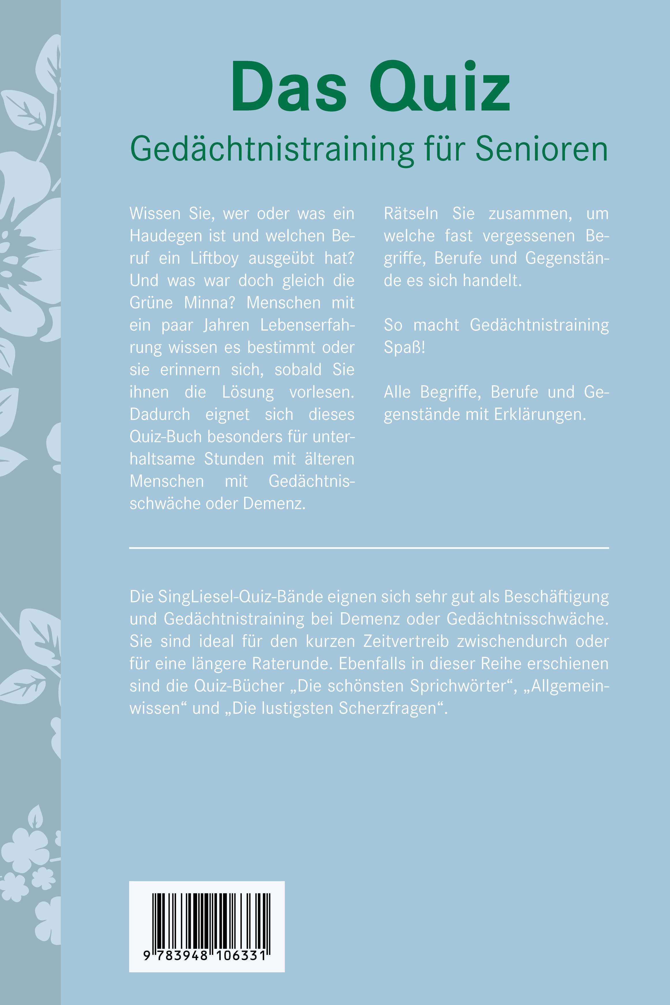 Beispielinhalt (Bild) Fast vergessene Begriffe. Das Gedächtnistraining-Quiz für Senioren. Ideal als Beschäftigung, Gedächtnistraining, Aktivierung bei Demenz.