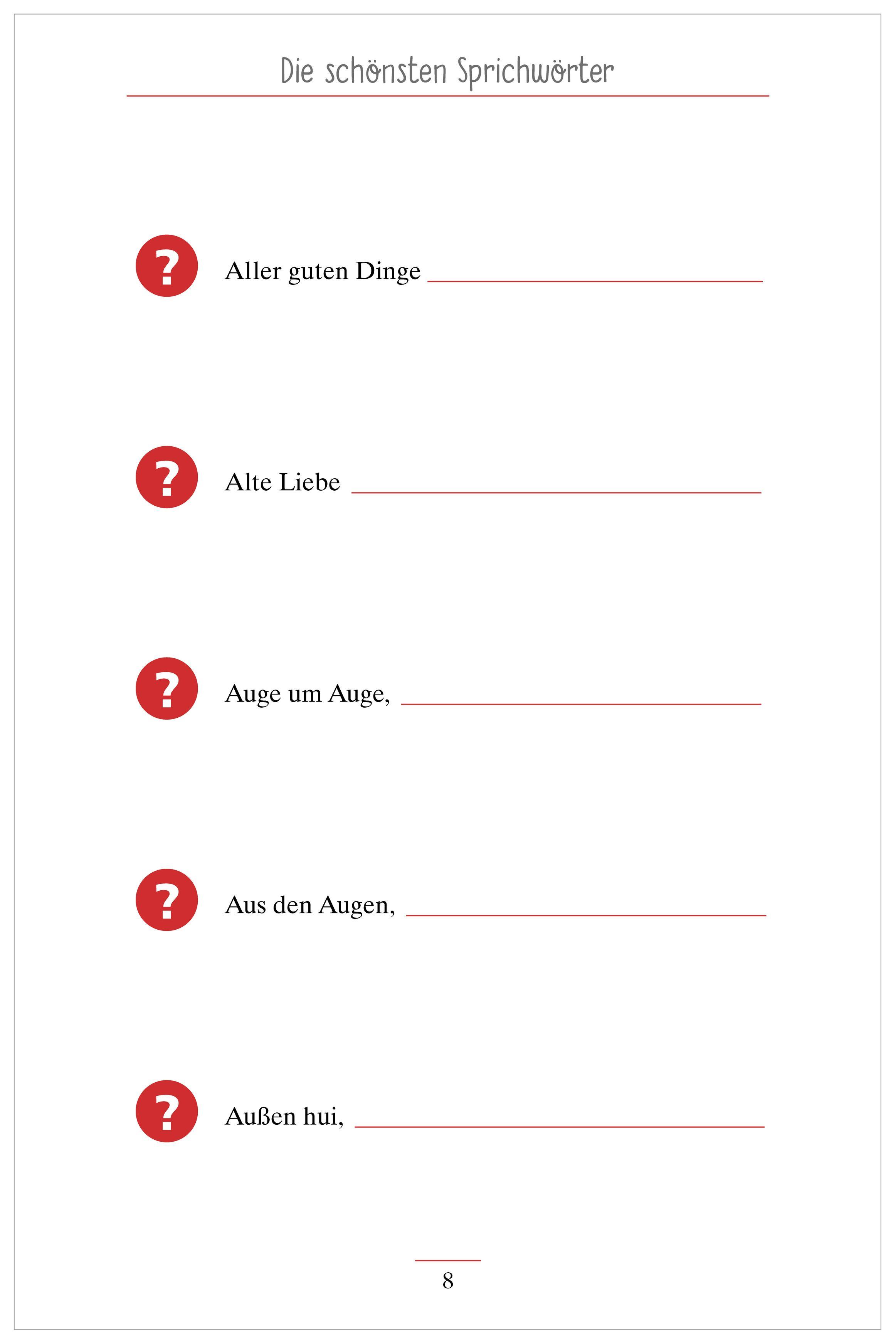 Beispielinhalt (Bild) Beliebte Sprichwörter. Das Gedächtnistraining-Quiz für Senioren. Ideal als Beschäftigung, Gedächtnistraining, Aktivierung bei Demenz.