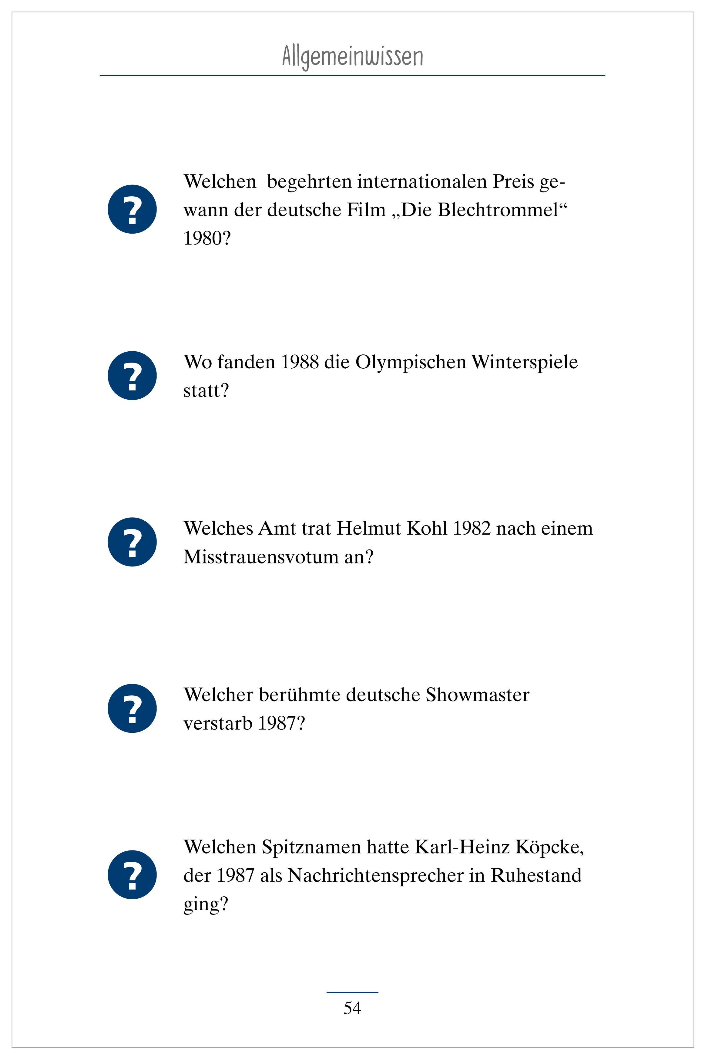 Beispielinhalt (Bild) Allgemeinwissen. Das Gedächtnistraining-Quiz für Senioren. Ideal als Beschäftigung, Gedächtnistraining, Aktivierung bei Demenz.