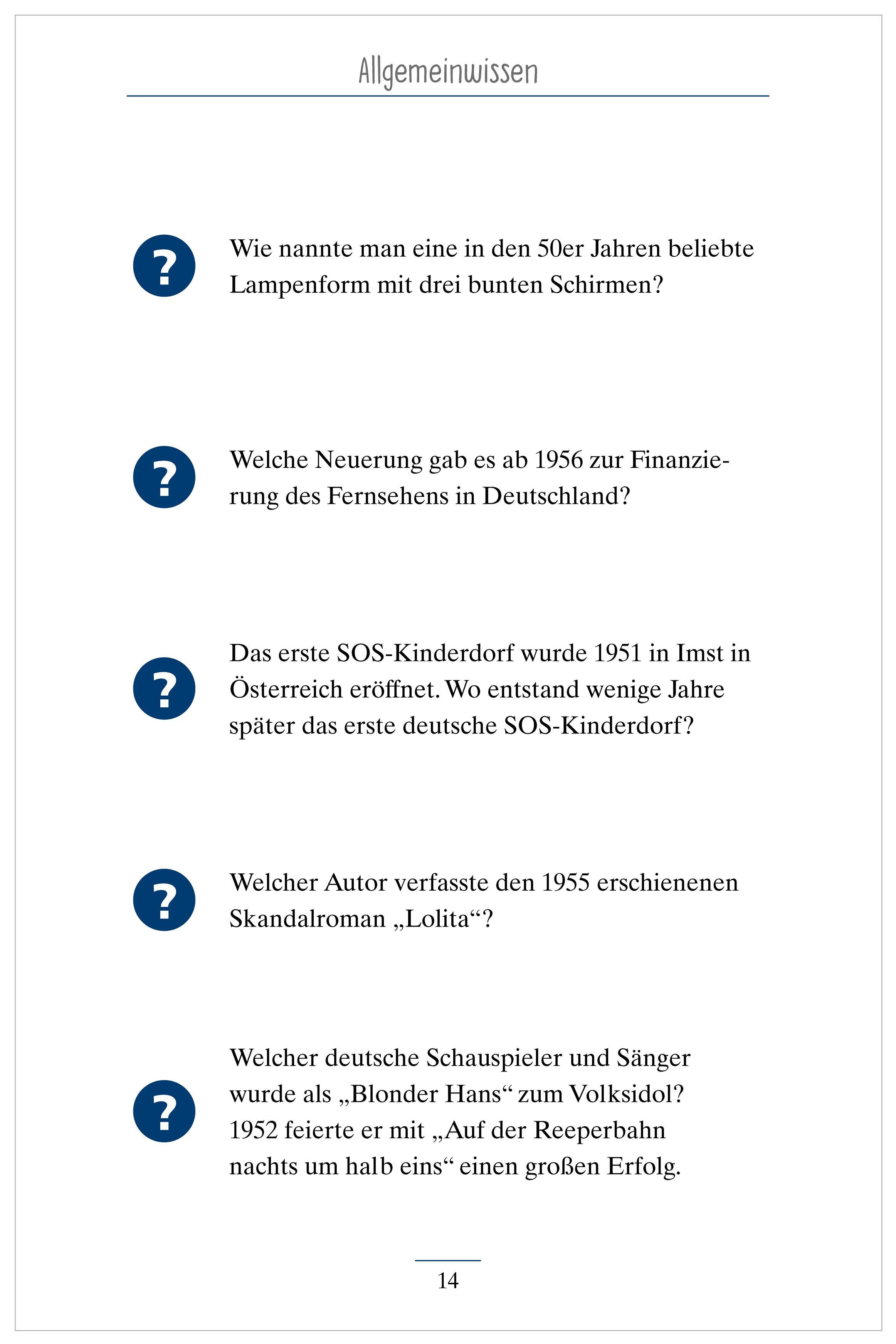 Beispielinhalt (Bild) Allgemeinwissen. Das Gedächtnistraining-Quiz für Senioren. Ideal als Beschäftigung, Gedächtnistraining, Aktivierung bei Demenz.