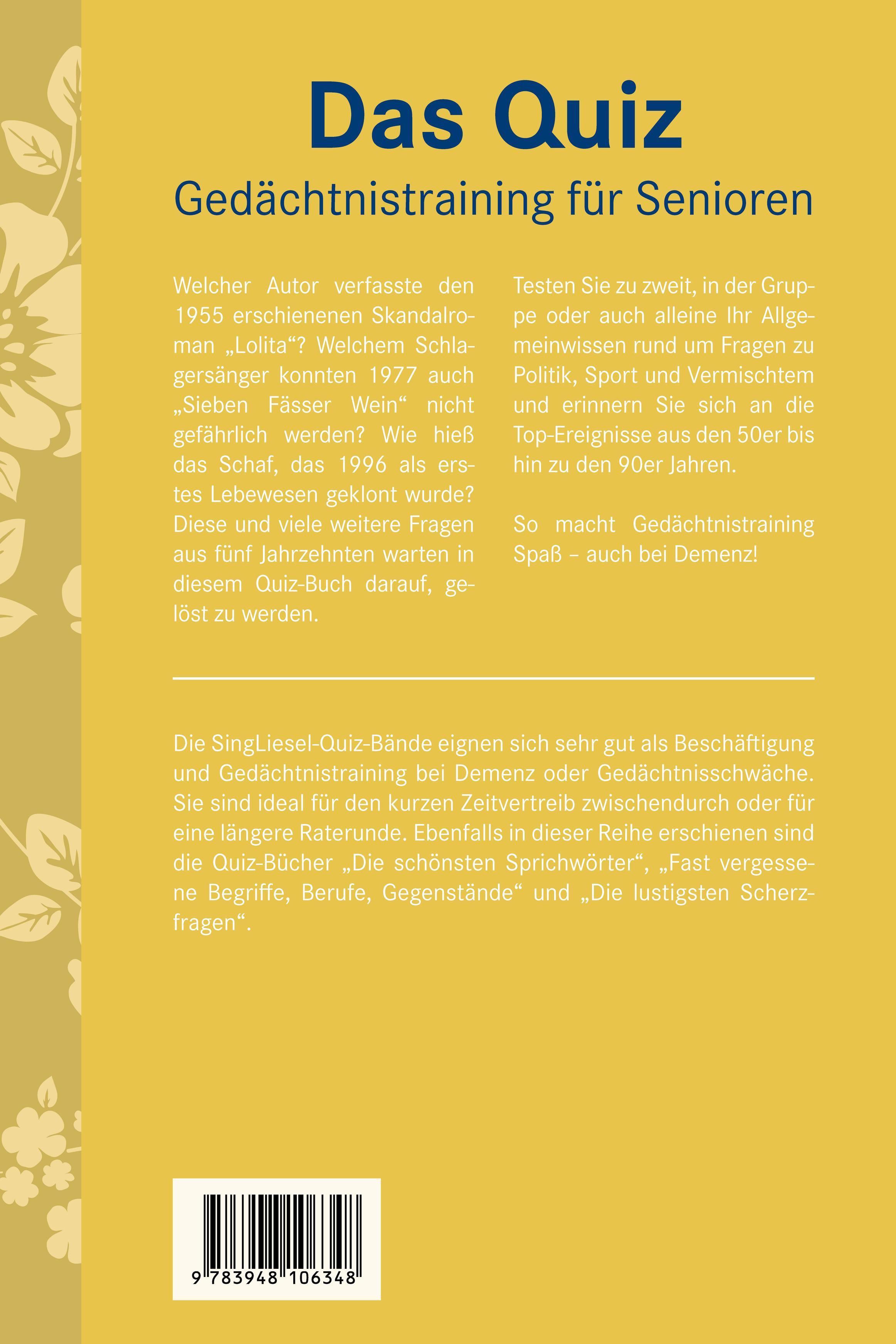 Beispielinhalt (Bild) Allgemeinwissen. Das Gedächtnistraining-Quiz für Senioren. Ideal als Beschäftigung, Gedächtnistraining, Aktivierung bei Demenz.