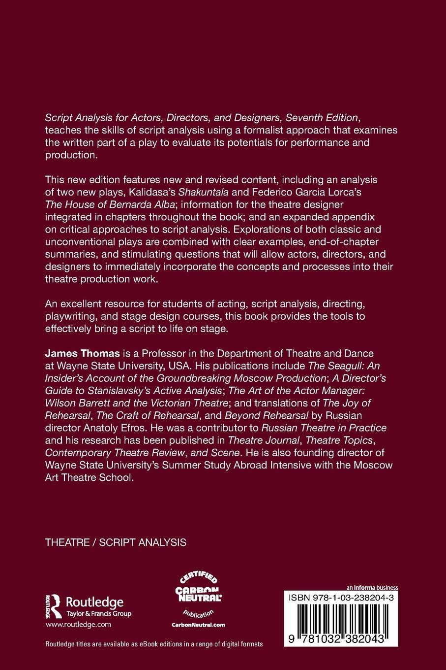 Rückseitencover Script Analysis for Actors, Directors, and Designers