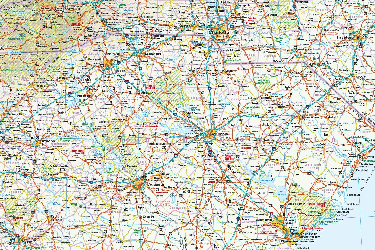 Beispielinhalt (Bild) Reise Know-How Landkarte USA 9 Südost 1 : 1.250.000: Missouri, Kentucky, West Virginia, South Carolina, ...