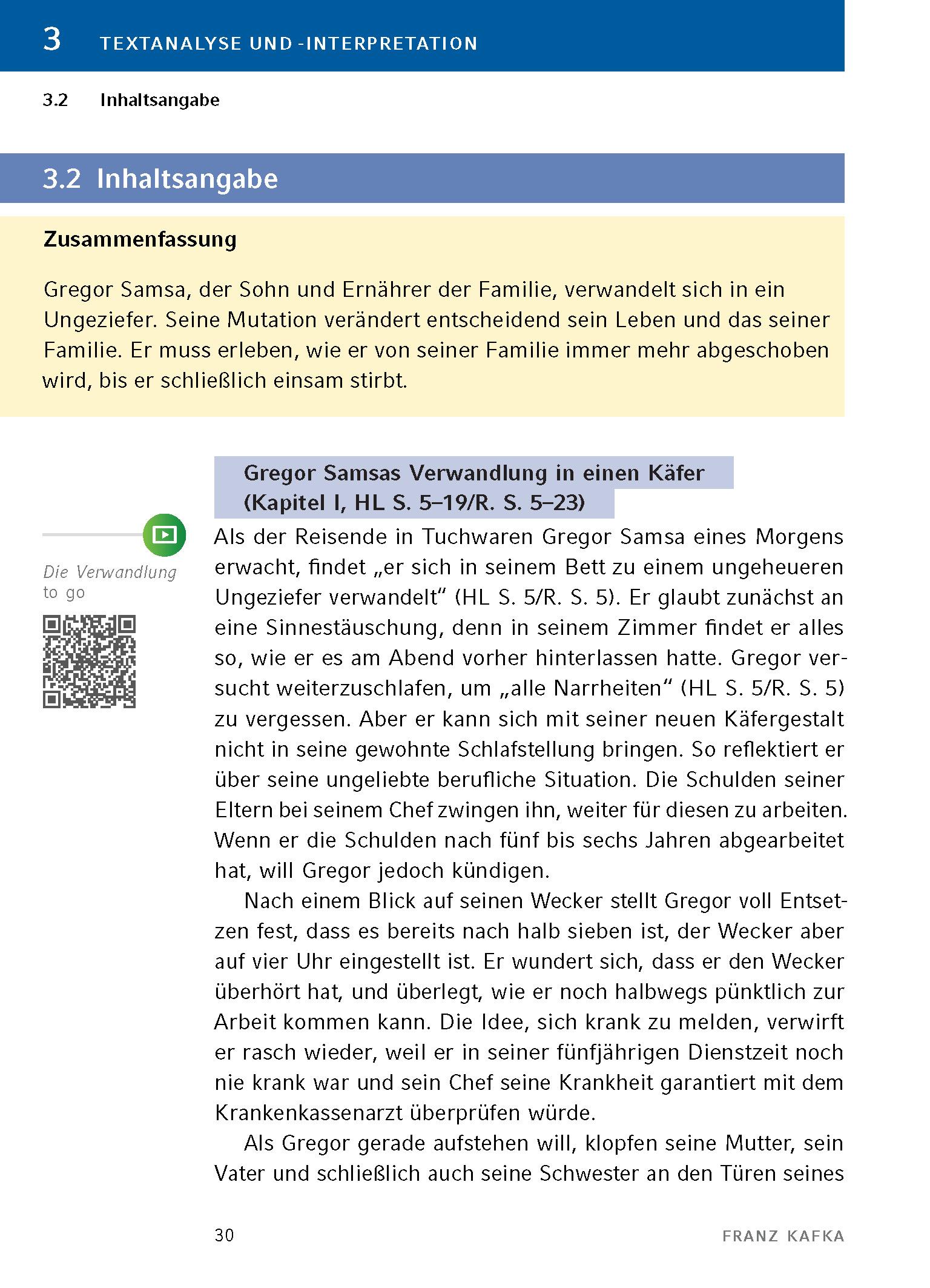Beispielinhalt (Bild) Die Verwandlung - Textanalyse und Interpretation