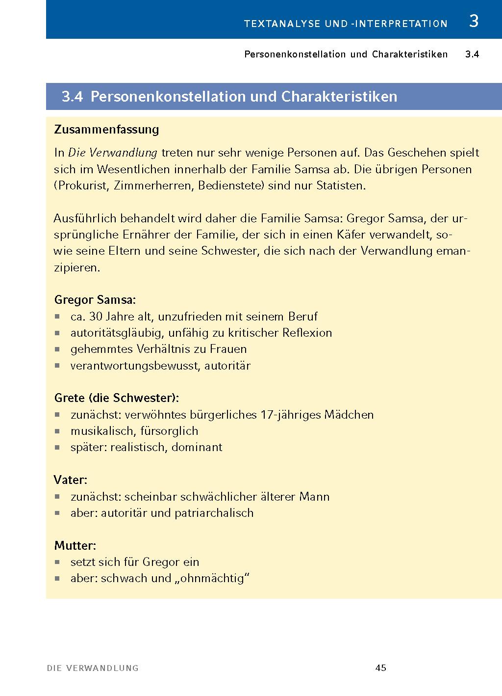 Beispielinhalt (Bild) Die Verwandlung - Textanalyse und Interpretation