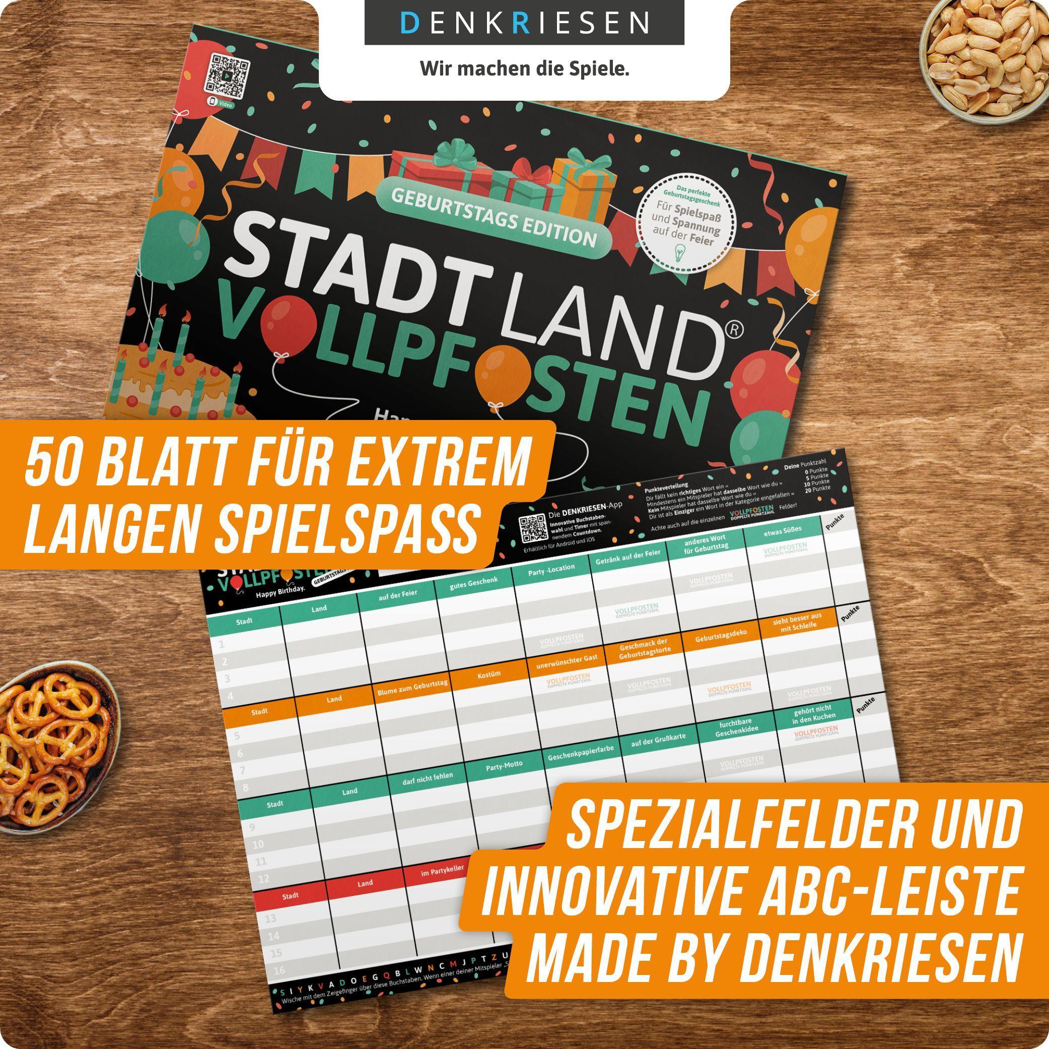 Beispielinhalt (Bild) DENKRIESEN - STADT LAND VOLLPFOSTEN® - GEBURTSTAGS EDITION - "Happy Birthday." - A4