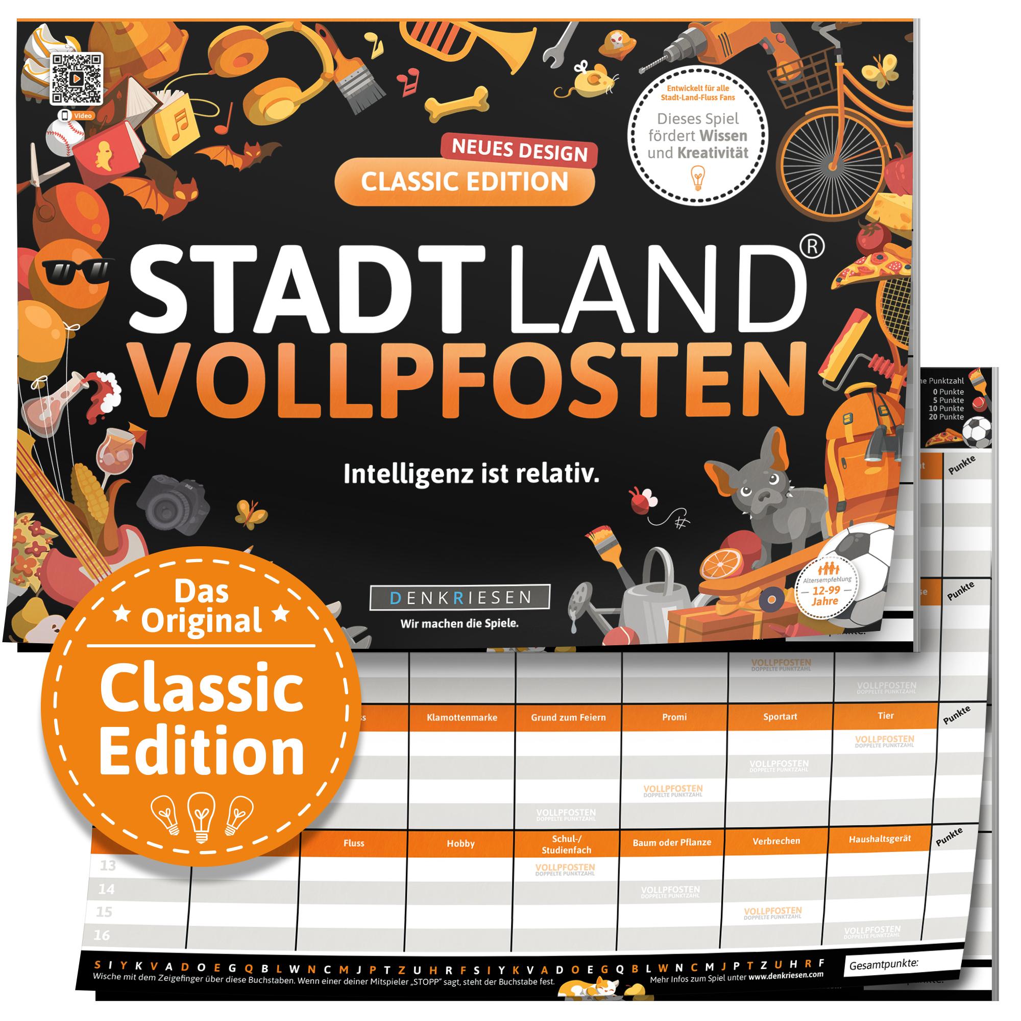 Vorderes Coverbild DENKRIESEN - STADT LAND VOLLPFOSTEN® - CLASSIC EDITION - "Intelligenz ist relativ." - A4