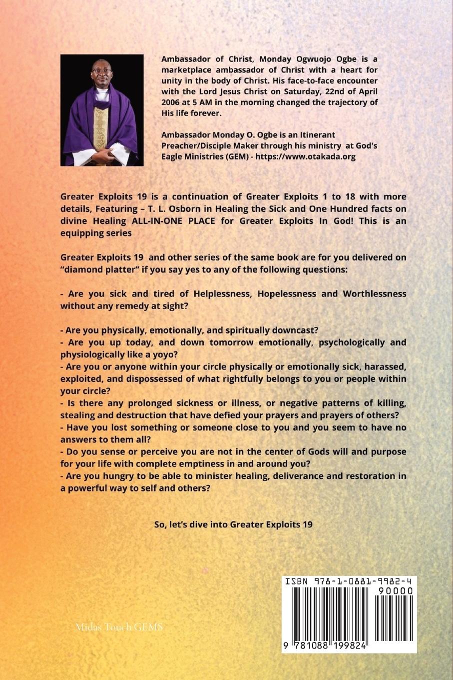 Rückseitencover Greater Exploits - 19  Featuring - T. L. Osborn In Healing the Sick and One Hundred facts..