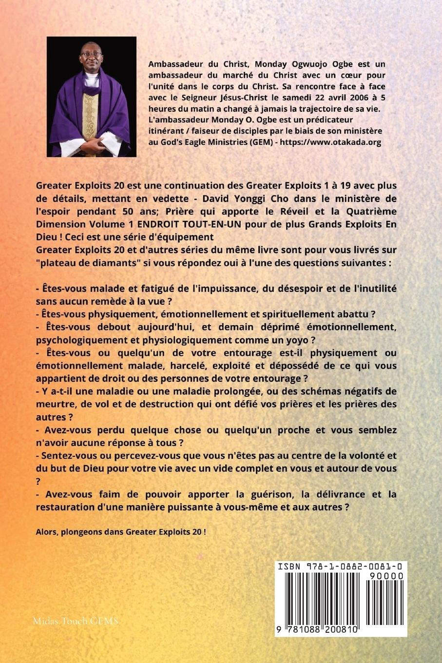 Rückseitencover Grands Exploits - 20 Mettant en vedette - David Yonggi Cho dans le ministère de l'espoir pendant 50