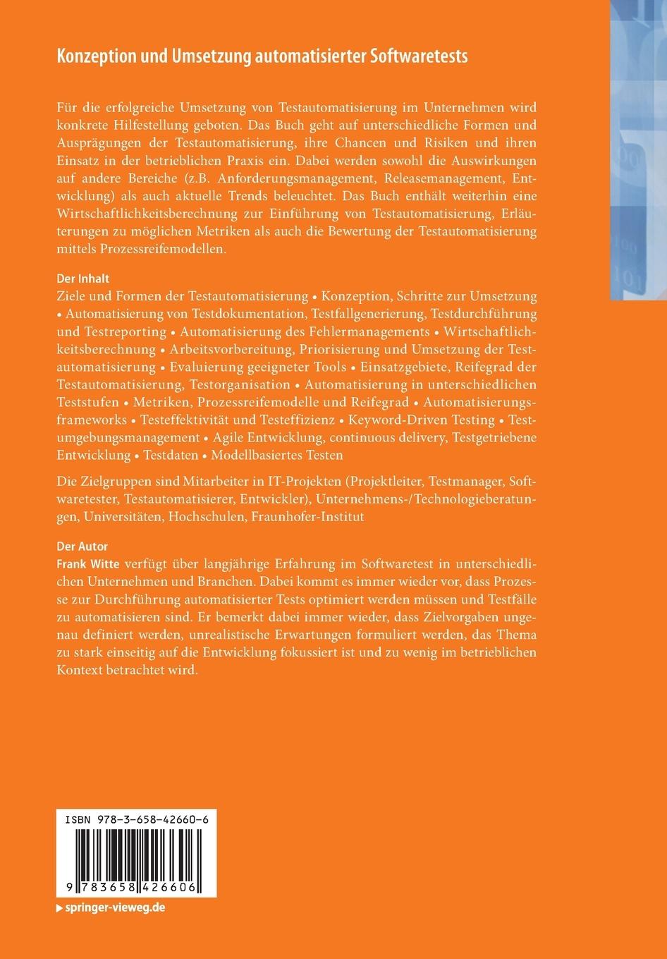 Rückseitencover Konzeption und Umsetzung automatisierter Softwaretests