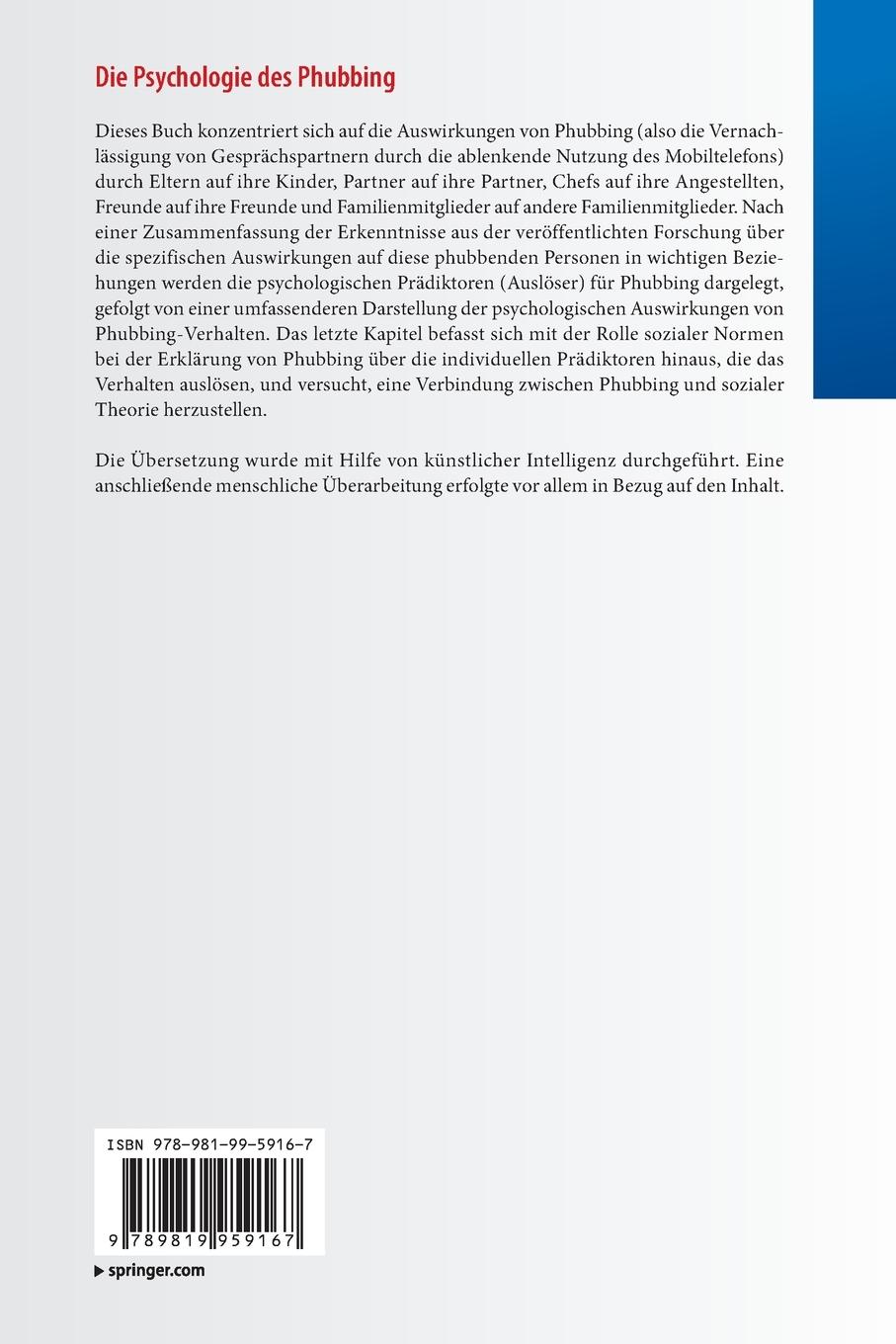 Rückseitencover Die Psychologie des Phubbing