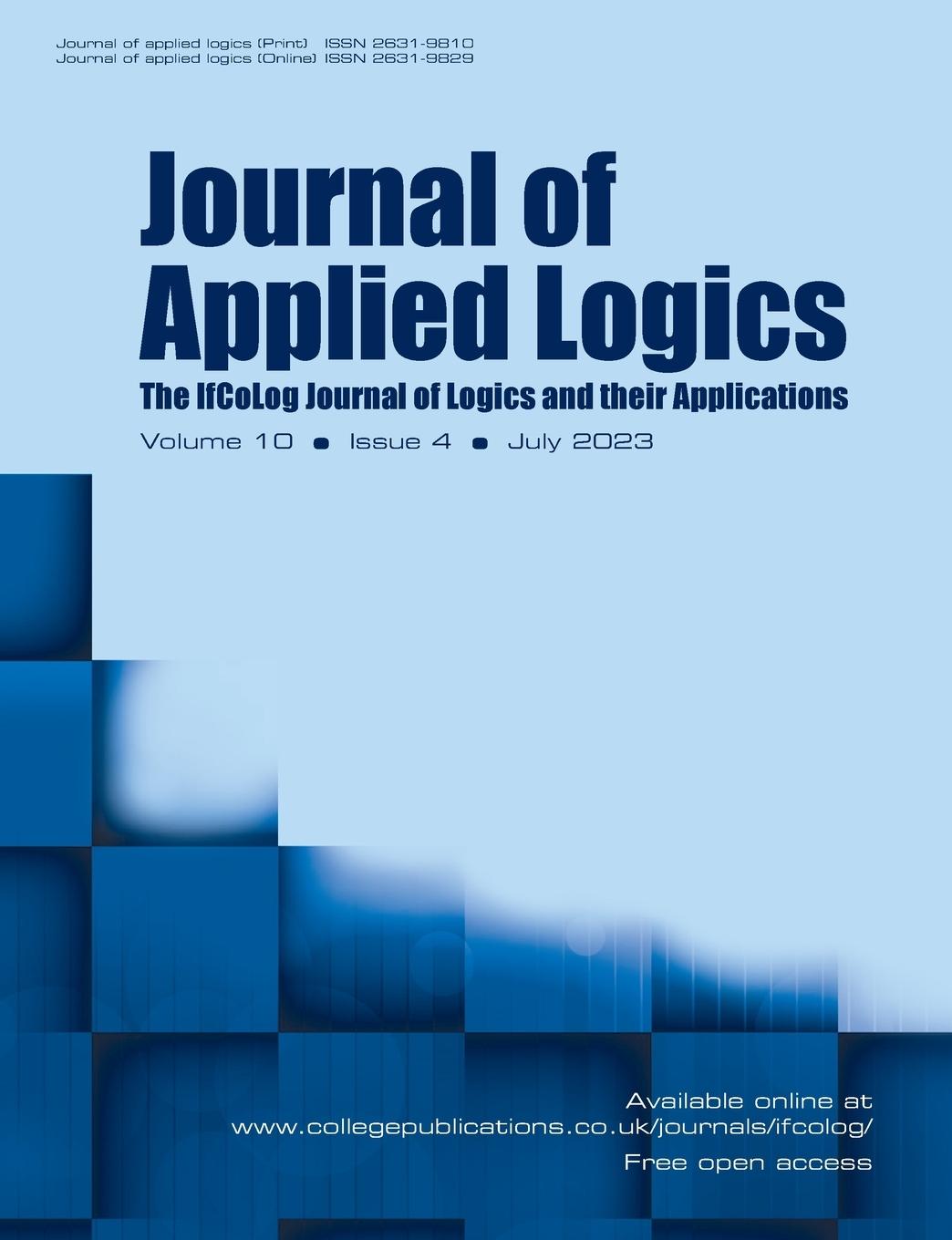 Vorderes Coverbild Journal of Applied Logics.  IfCoLog Journal of Logics and their Applications. Volume 10, number 4, July 2023
