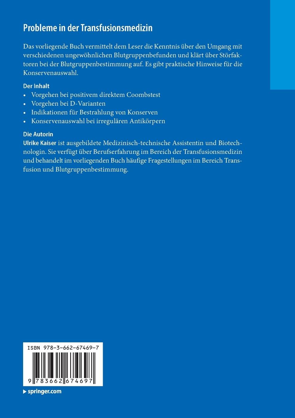 Rückseitencover Probleme in der Transfusionsmedizin