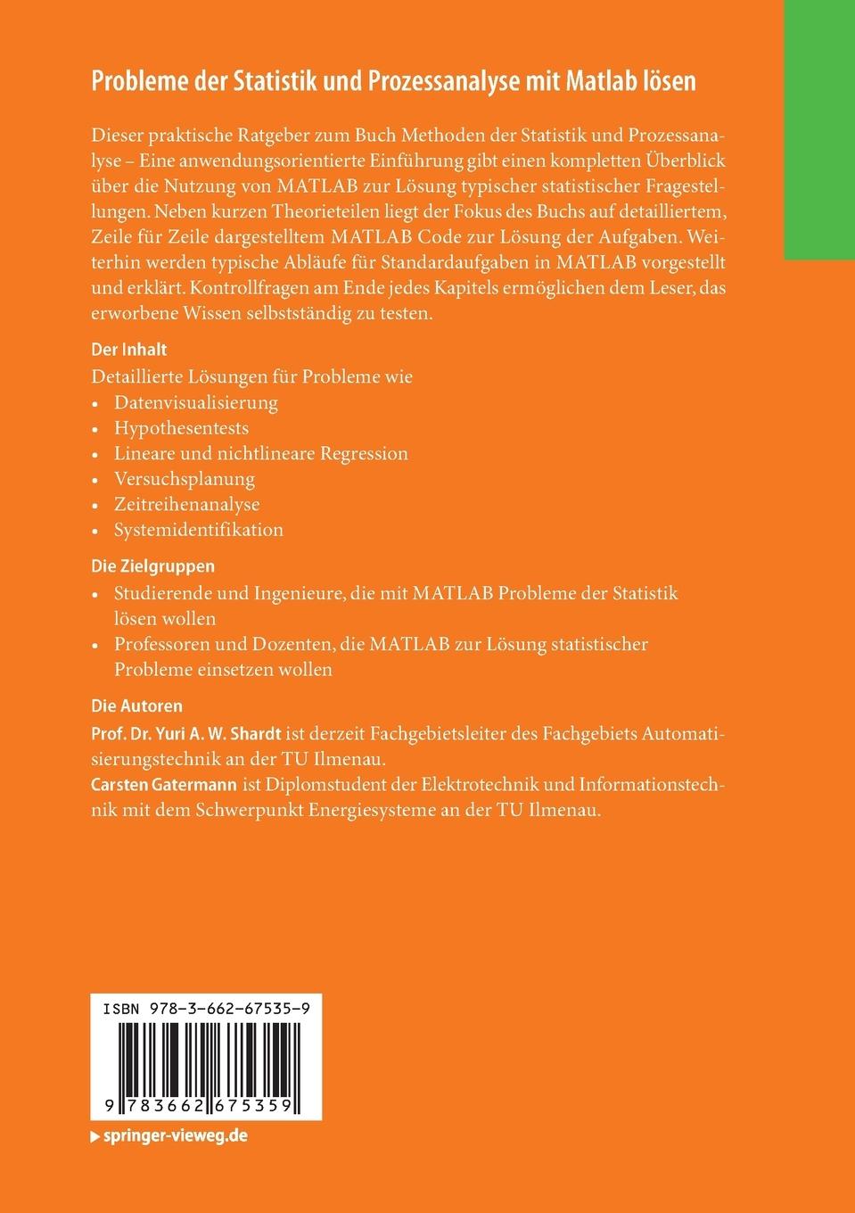 Rückseitencover Probleme der Statistik und Prozessanalyse mit Matlab lösen