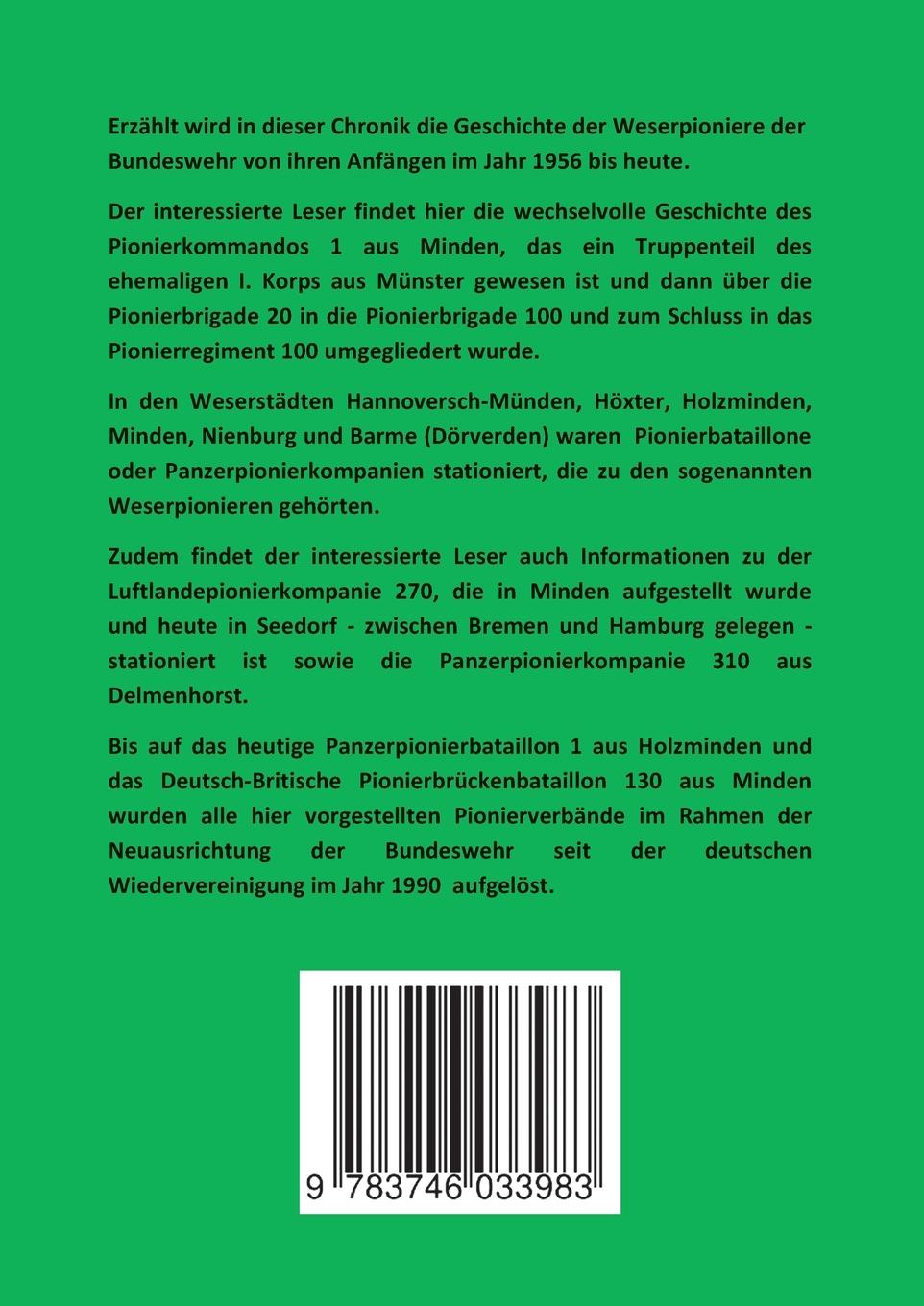 Rückseitencover Weserpioniere - Eine Truppengattung des deutschen Feldheeres (1956 - heute)