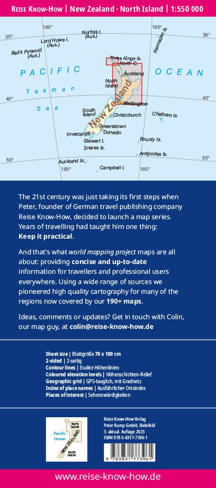 Rückseitencover Reise Know-How Landkarte Neuseeland, Nordinsel / New Zealand, North Island (1:550.000)