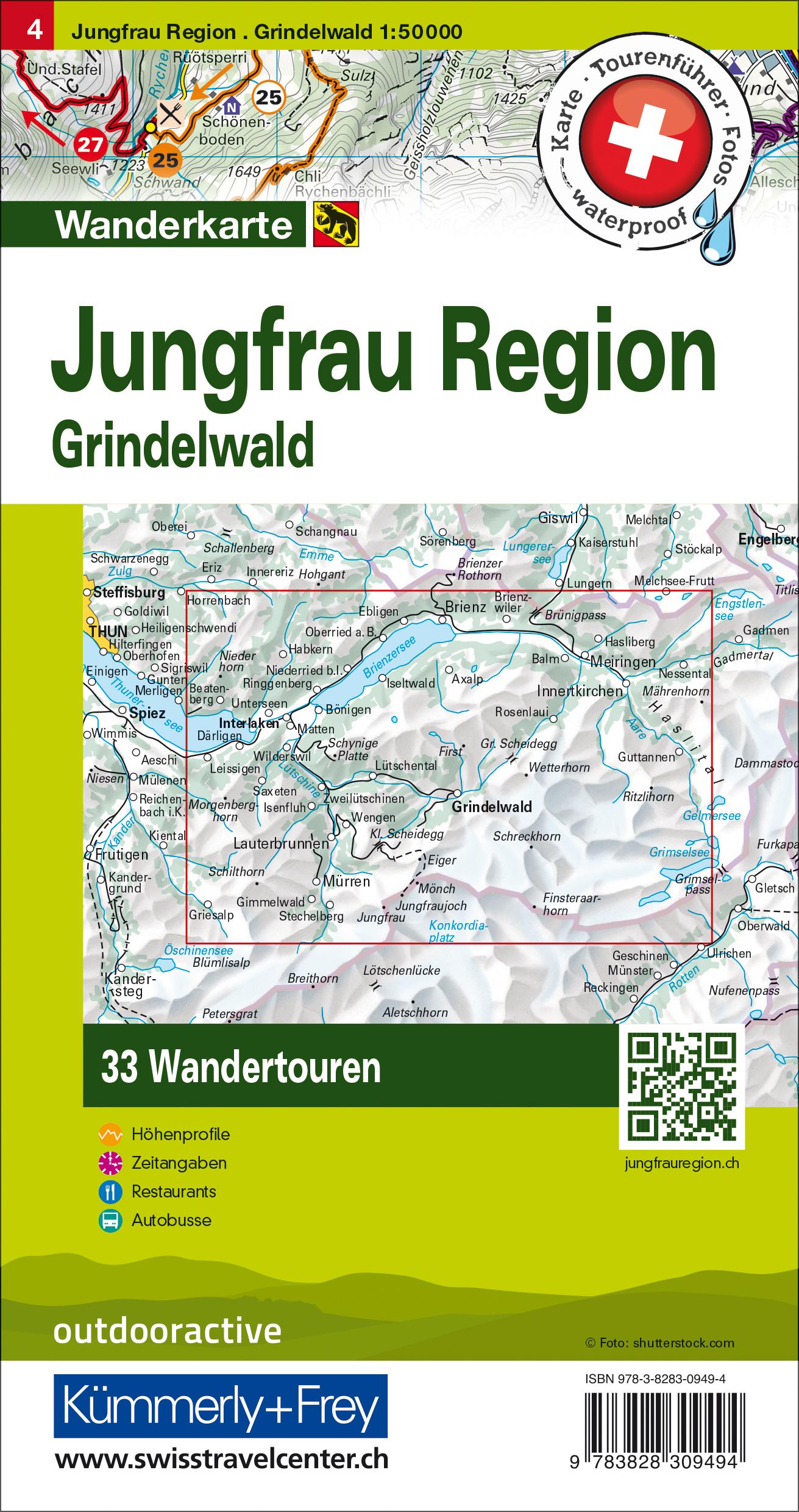 Rückseitencover Kümmerly+Frey Wandertourenkarte 4 Jungfrau Region, Grindelwald 1:50.000