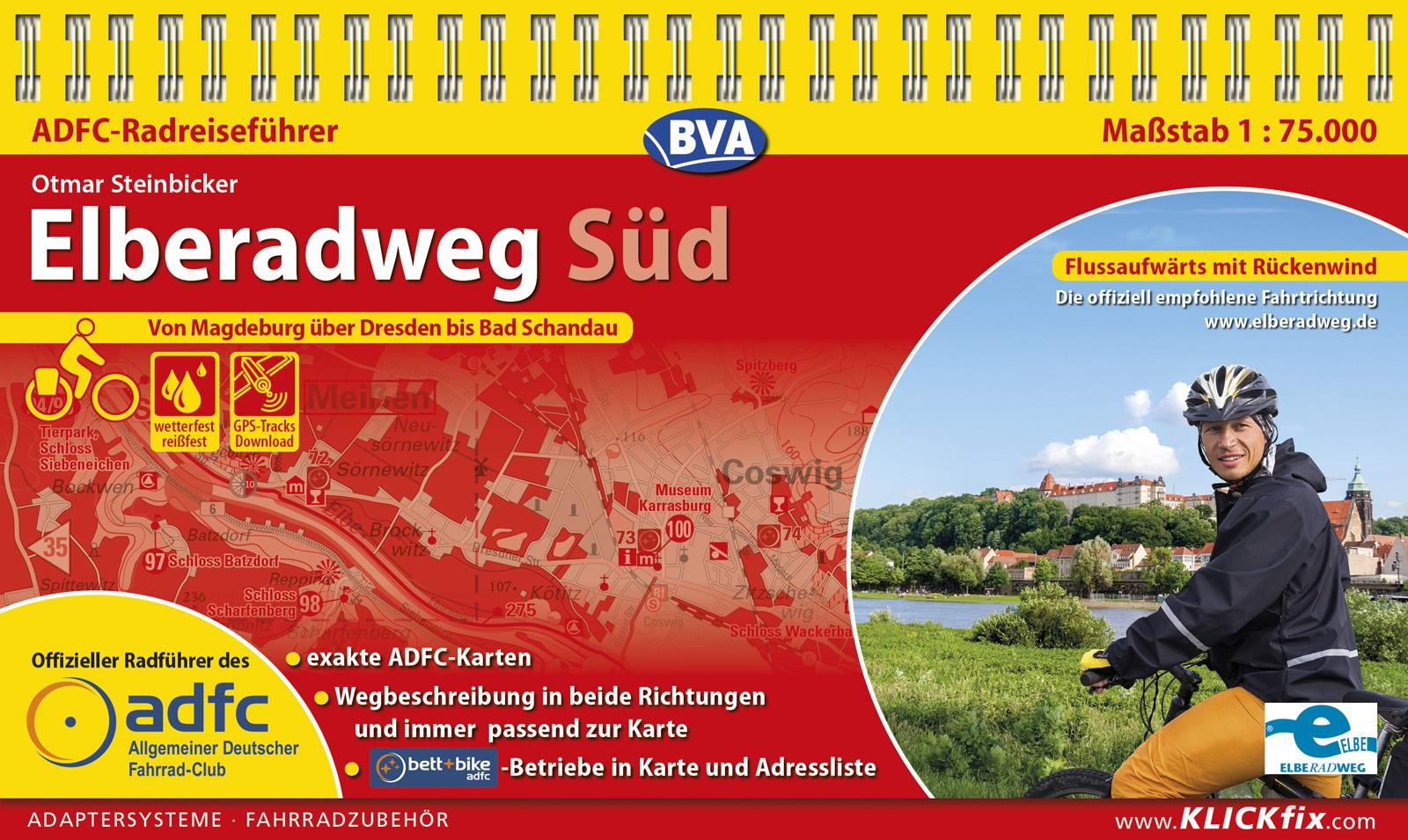 Vorderes Coverbild ADFC-Radreiseführer Elberadweg Süd 1:75.000 praktische Spiralbindung, reiß- und wetterfest, GPS-Tracks Download