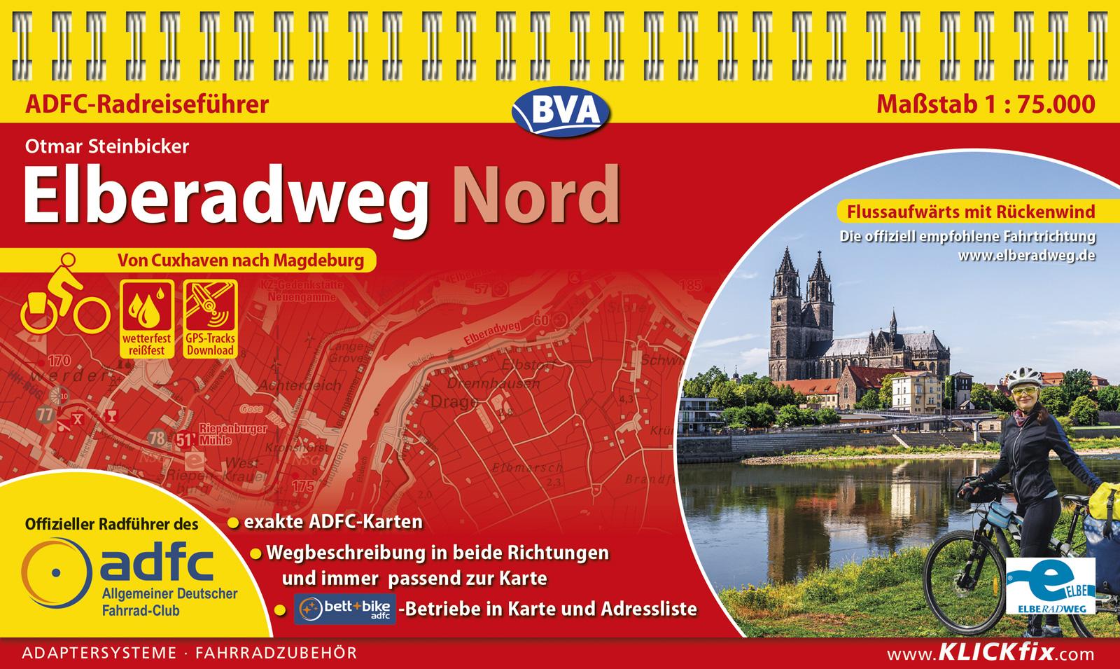 Vorderes Coverbild ADFC-Radreiseführer Elberadweg Nord 1:75.000 praktische Spiralbindung, reiß- und wetterfest, GPS-Tracks Download