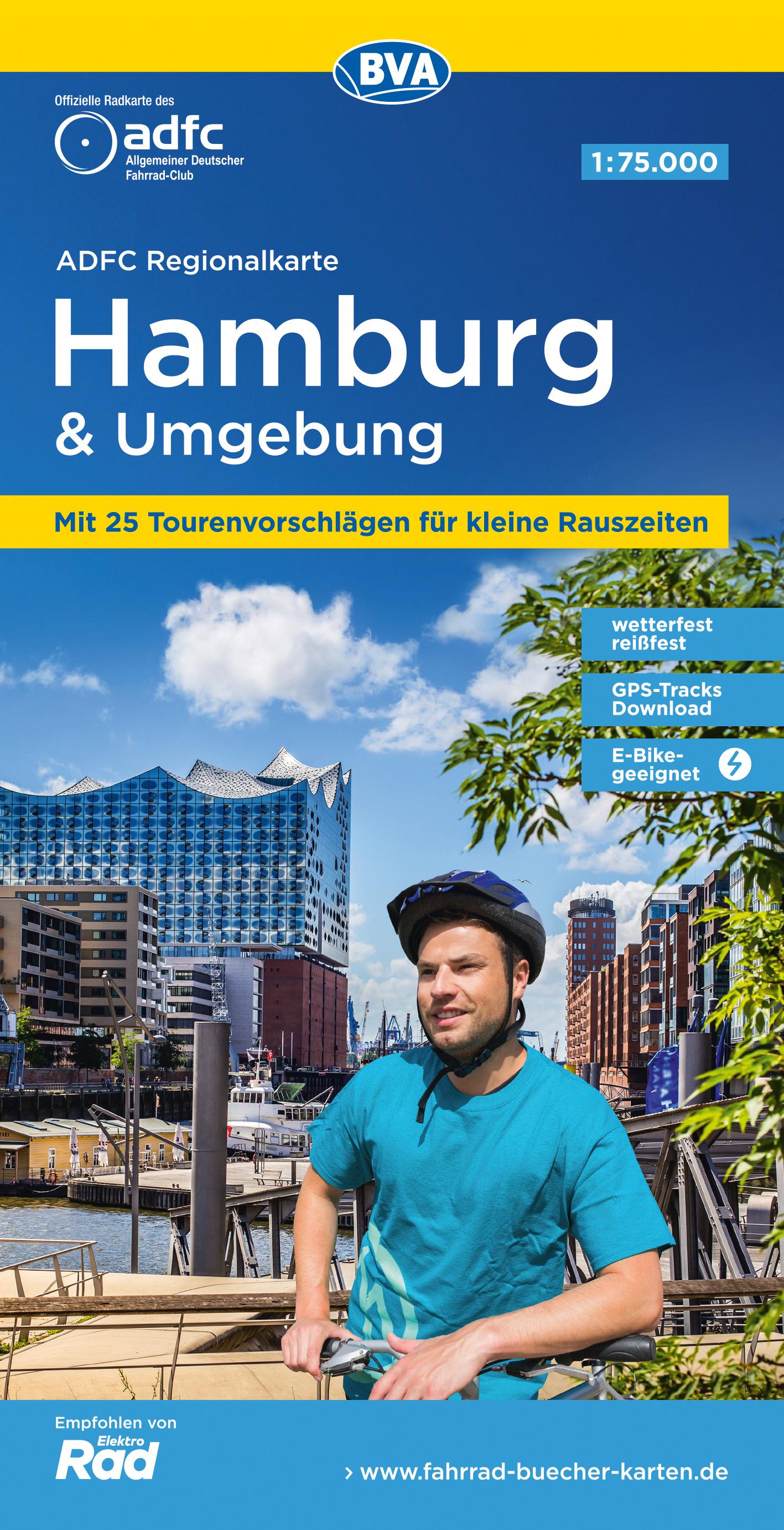 Vorderes Coverbild ADFC-Regionalkarte Hamburg und Umgebung, 1:75.000, mit Tagestourenvorschlägen, reiß- und wetterfest, E-Bike-geeignet, GPS-Tracks-Download