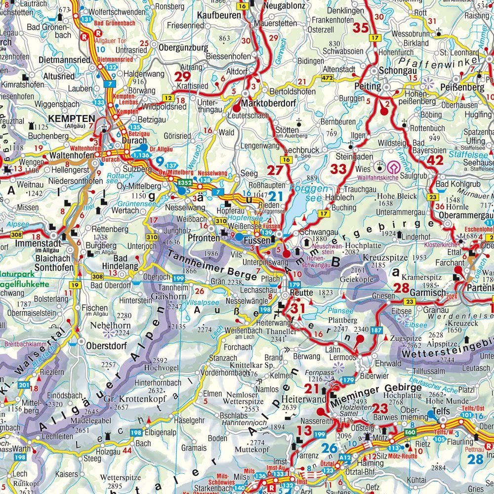 Beispielinhalt (Bild) freytag & berndt Straßenkarte Alpenländer, Österreich - Deutschland - Schweiz - Frankreich - Italien - Slowenien 1:800.000
