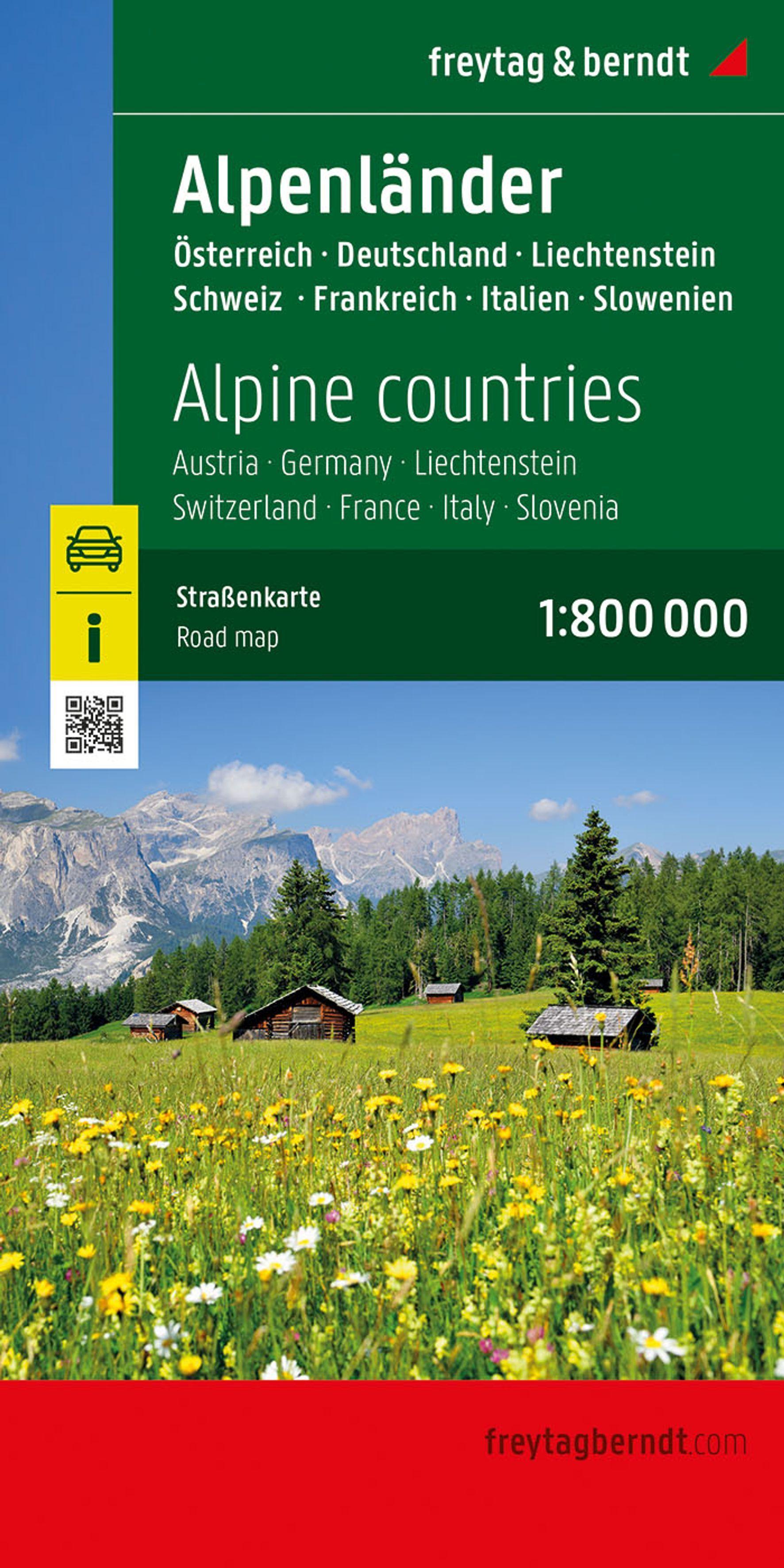 Vorderes Coverbild freytag & berndt Straßenkarte Alpenländer, Österreich - Deutschland - Schweiz - Frankreich - Italien - Slowenien 1:800.000