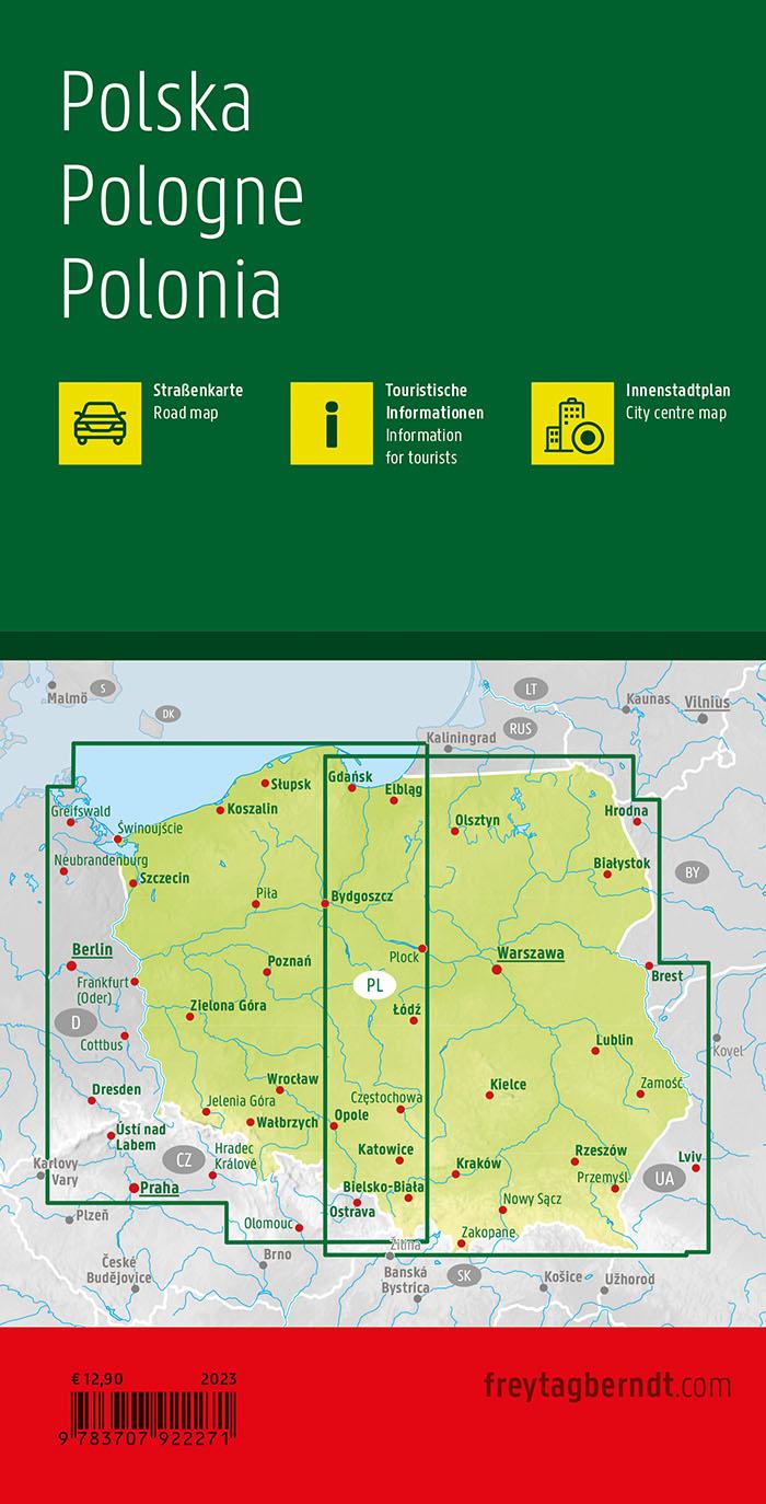 Rückseitencover Polen, Straßenkarte 1:500.000, freytag & berndt