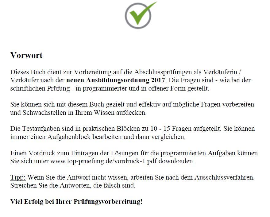 Beispielinhalt (Bild) Top Prüfung Verkäuferin / Verkäufer - 300 Testfragen für die Abschlussprüfung