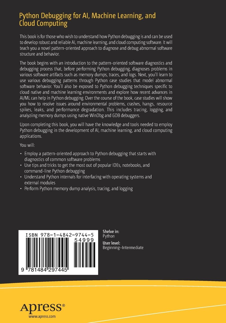 Rückseitencover Python Debugging for AI, Machine Learning, and Cloud Computing