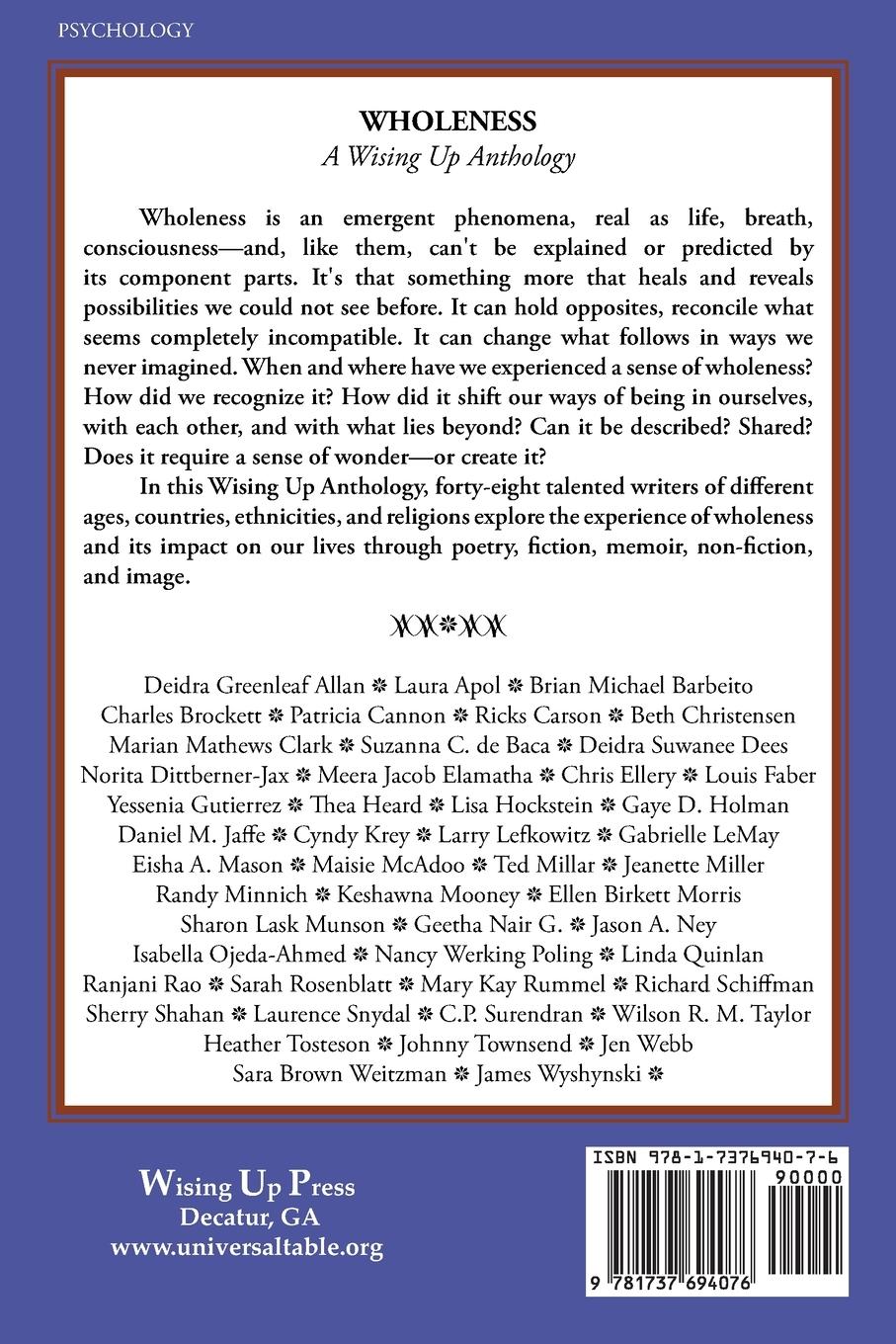 Rückseitencover WHOLENESS, A Wising Up Anthology