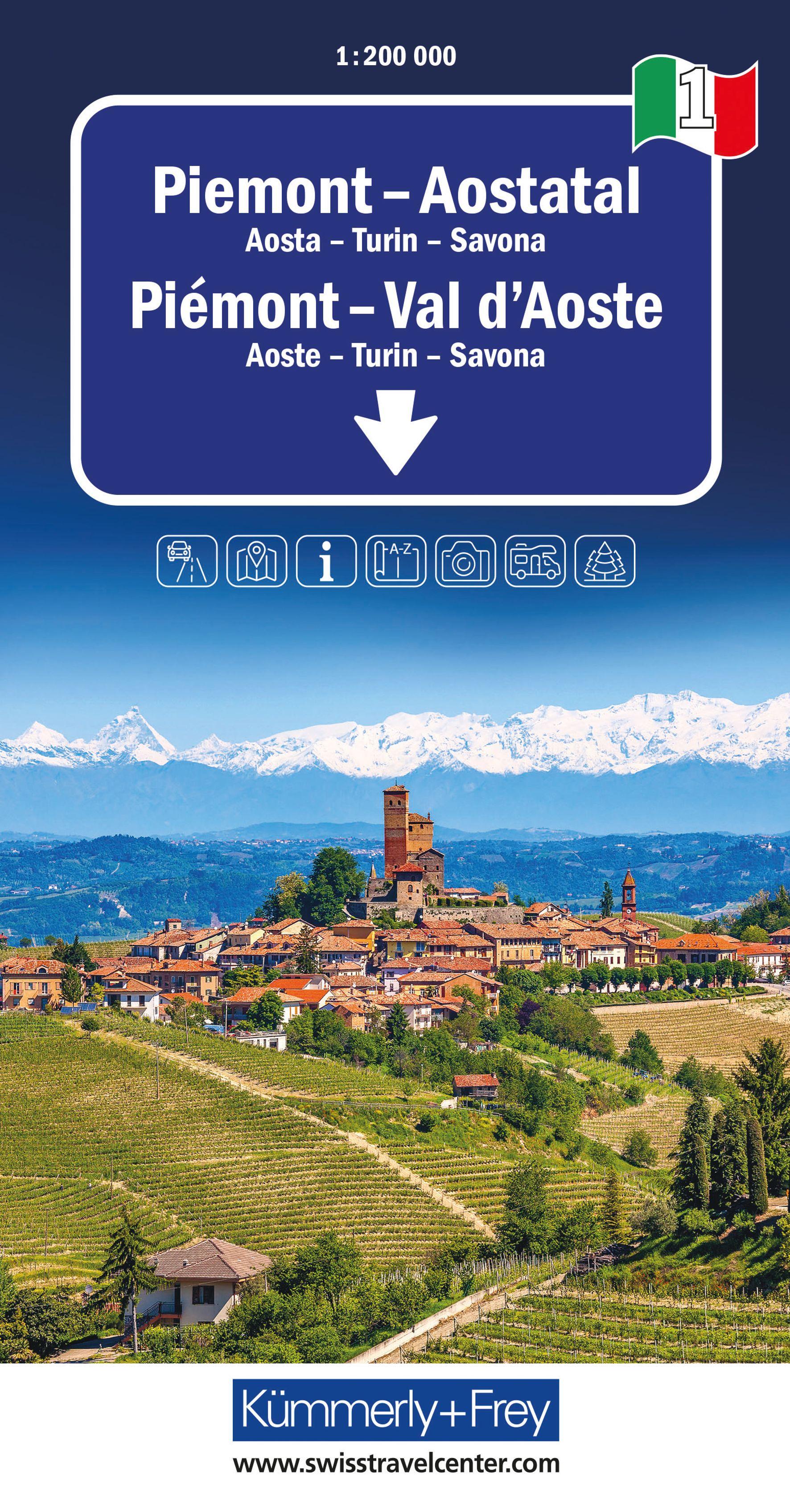 Vorderes Coverbild Kümmerly+Frey Regional-Strassenkarte 1 Piemont, Aostatal 1:200.000