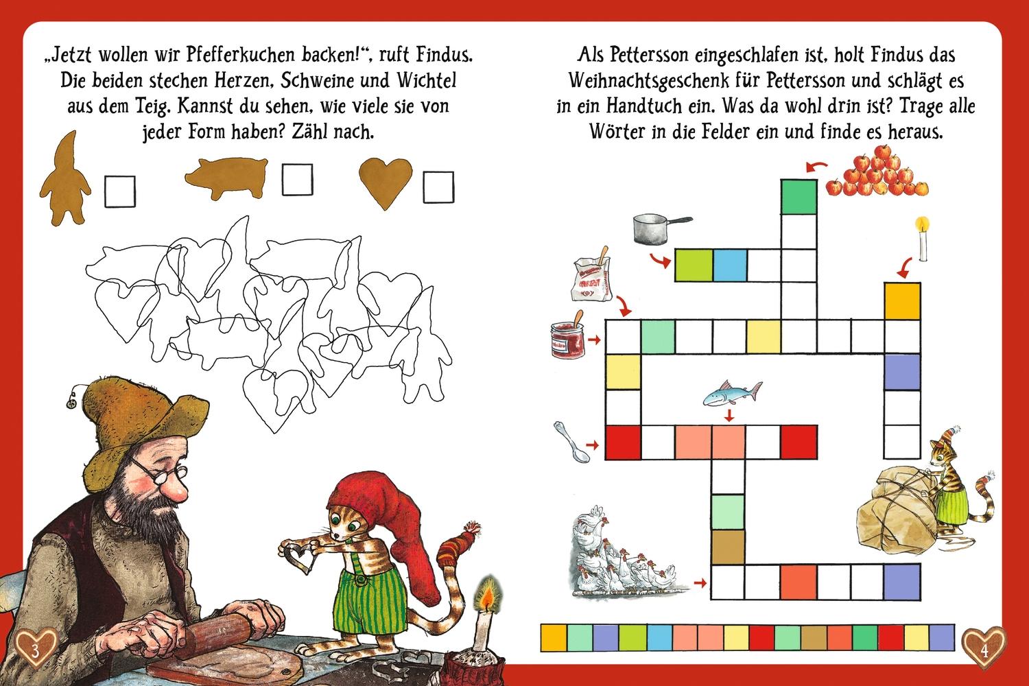 Beispielinhalt (Bild) Pettersson und Findus feiern Weihnachten. Puzzle im Buch. 100 Teile