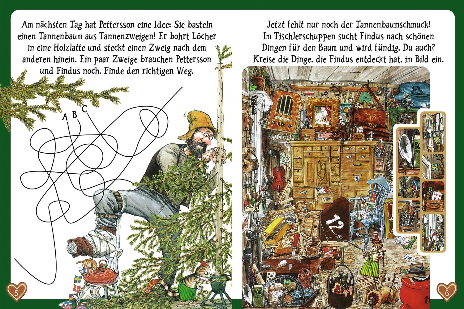 Beispielinhalt (Bild) Pettersson und Findus feiern Weihnachten. Puzzle im Buch. 100 Teile