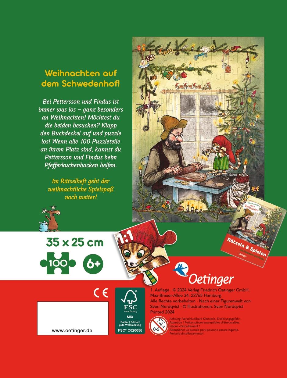 Rückseitencover Pettersson und Findus feiern Weihnachten. Puzzle im Buch. 100 Teile