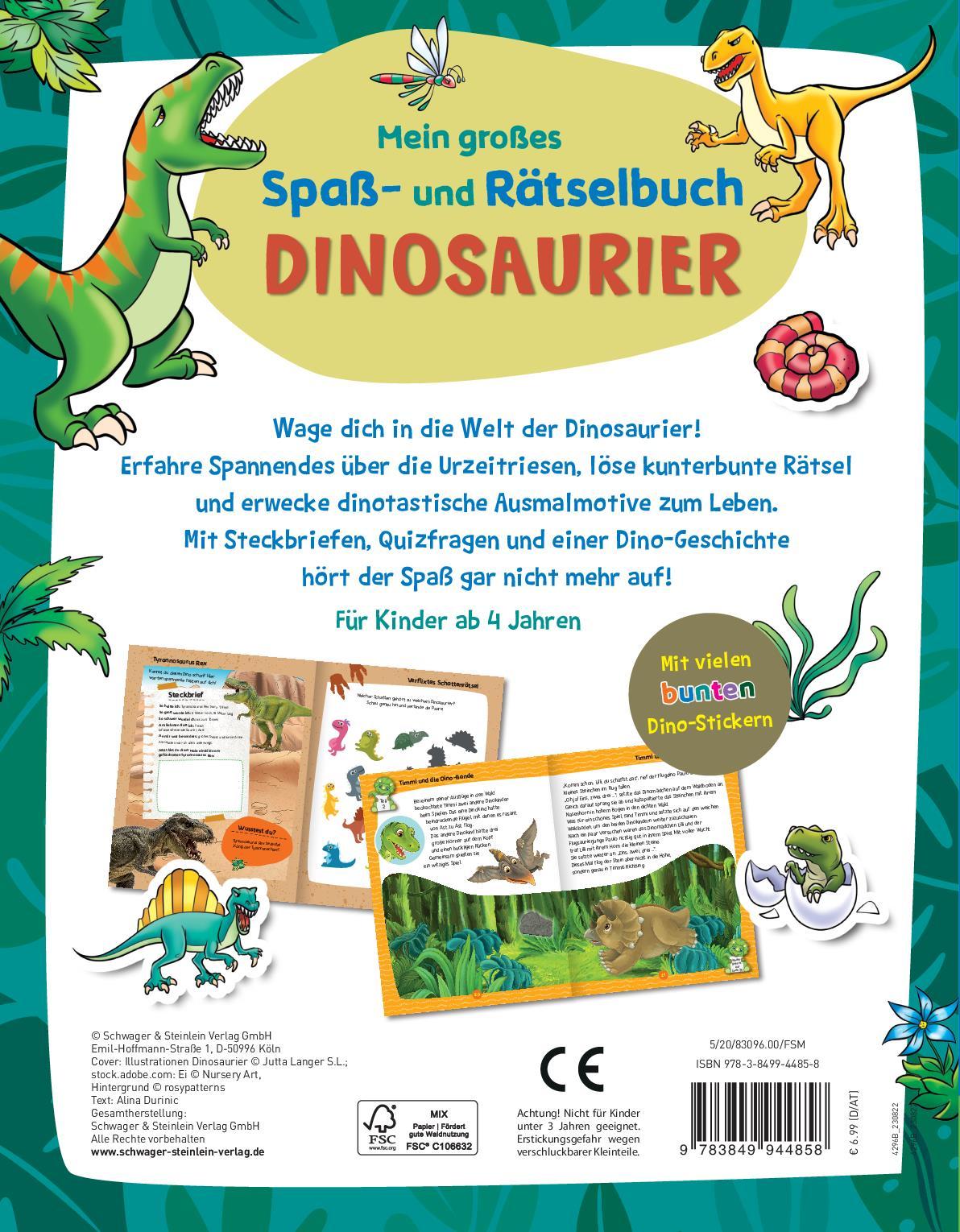 Rückseitencover Mein großes Spaß- und Rätselbuch Dinosaurier