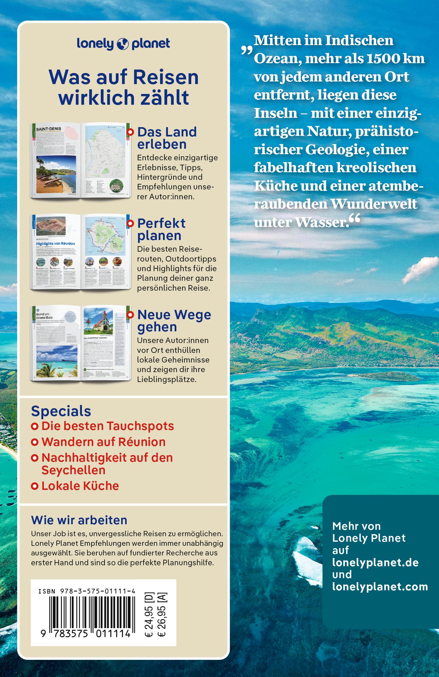 Rückseitencover LONELY PLANET Reiseführer Mauritius, Reunion & Seychellen
