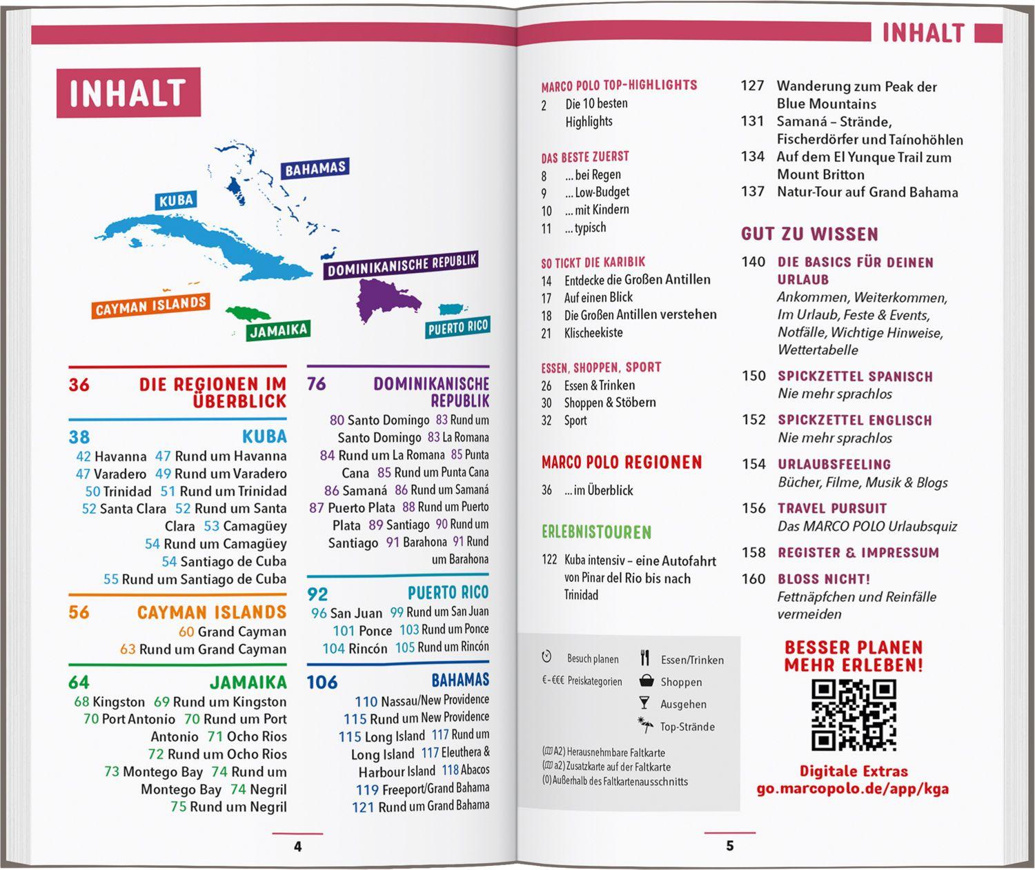 Beispielinhalt (Bild) MARCO POLO Reiseführer Karibik, Große Antillen, Dominikanische Republik, Puerto Rico, Kuba, Jamaika, Bahamas, Cayman Islands