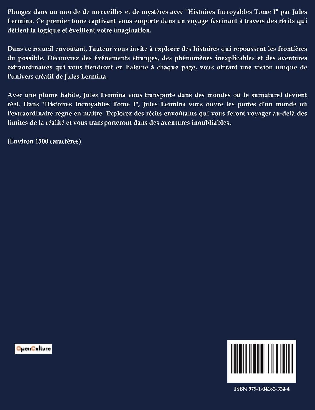 Rückseitencover Histoires incroyables