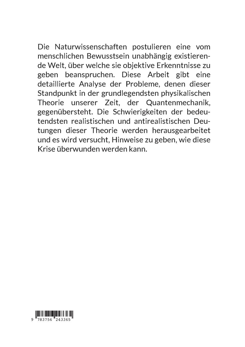 Rückseitencover Das Realismusproblem in der Quantenmechanik