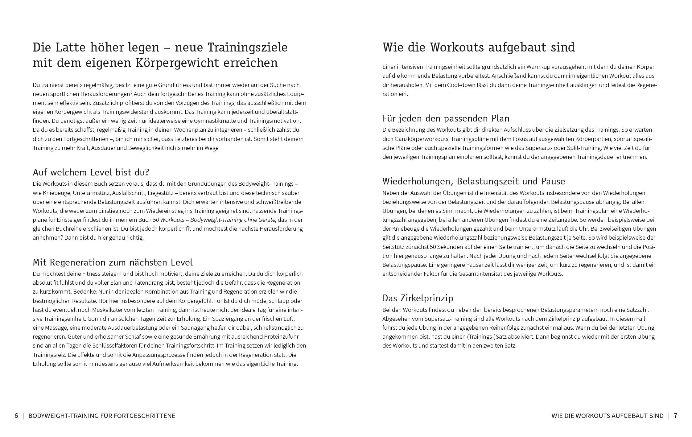 Beispielinhalt (Bild) 50 Workouts - Bodyweight-Training für Fortgeschrittene