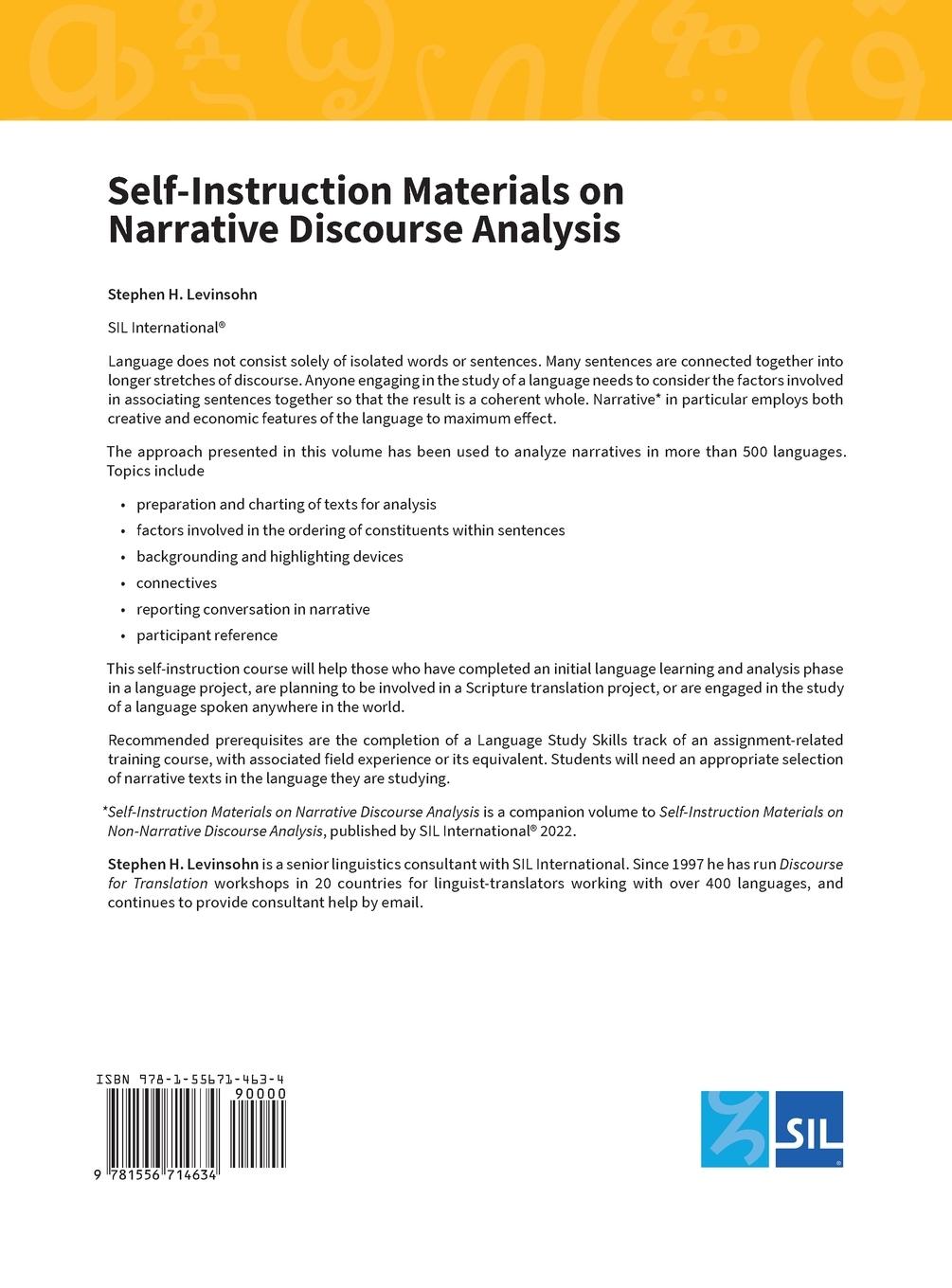 Rückseitencover Self-Instruction Materials on Narrative Discourse Analysis