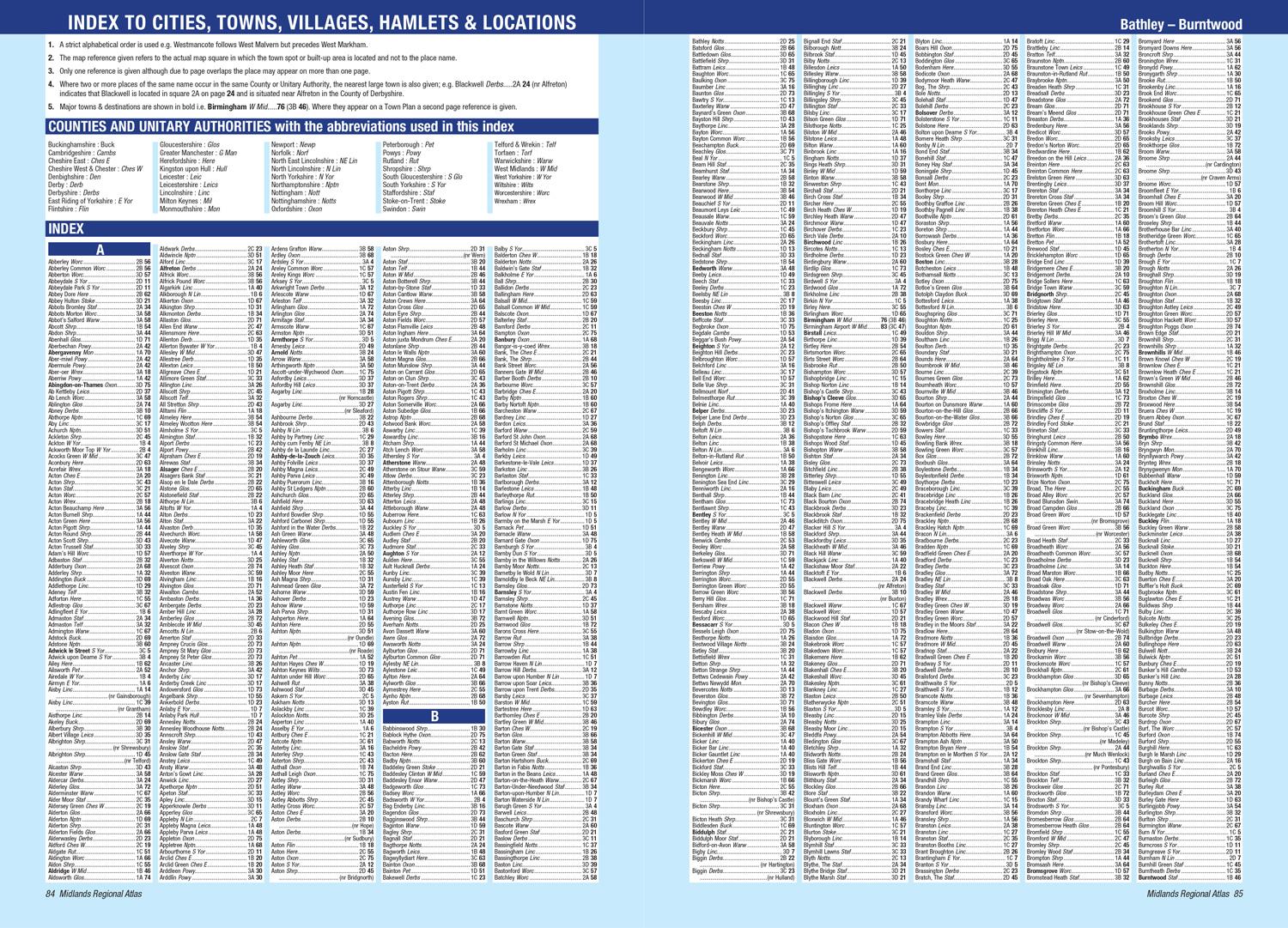 Beispielinhalt (Bild) Midlands A-Z Road Atlas