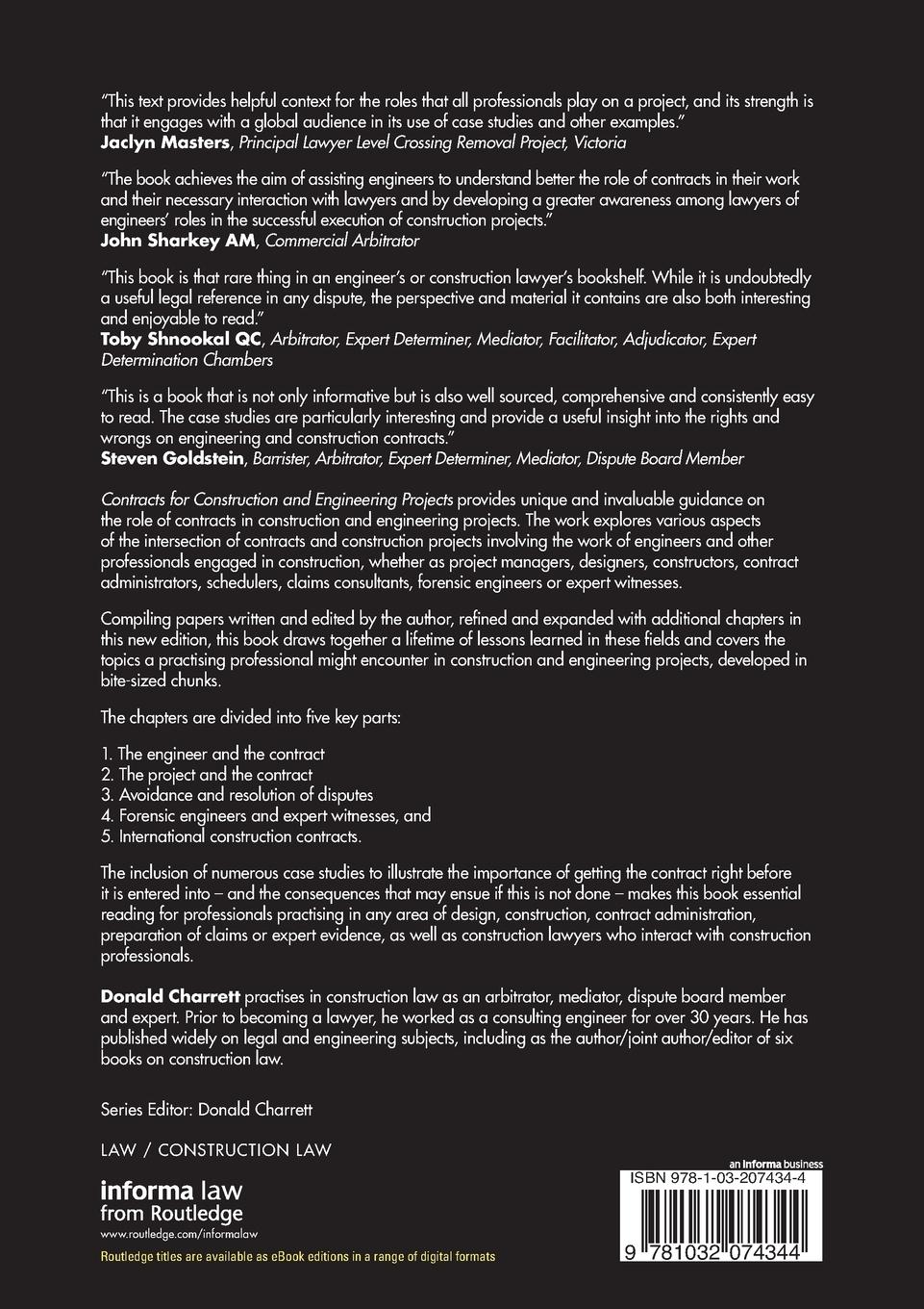 Rückseitencover Contracts for Construction and Engineering Projects