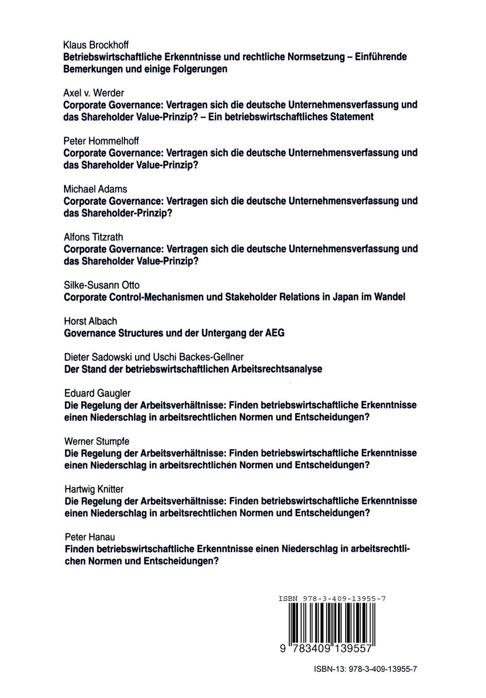 Rückseitencover Betriebswirtschaftslehre und Rechtsentwicklung