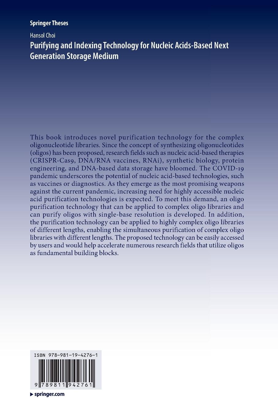 Rückseitencover Purifying and Indexing Technology for Nucleic Acids-Based Next Generation Storage Medium