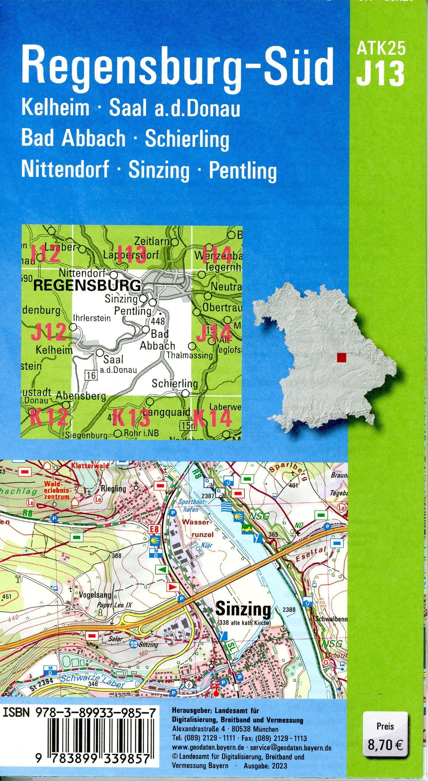 Beispielinhalt (Bild) ATK25-J13 Regensburg-Süd (Amtliche Topographische Karte 1:25000)