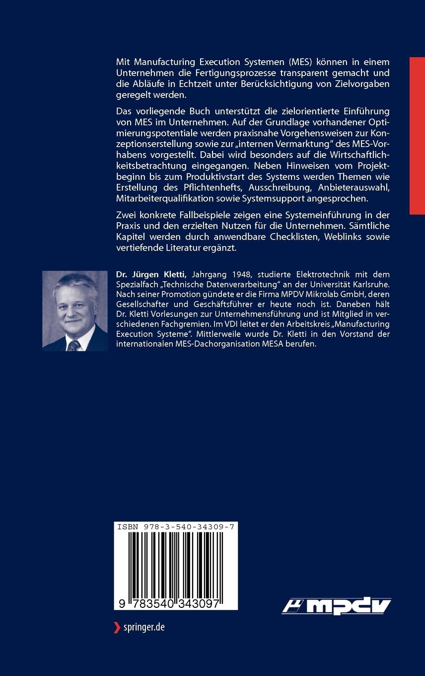 Rückseitencover Konzeption und Einführung von MES-Systemen
